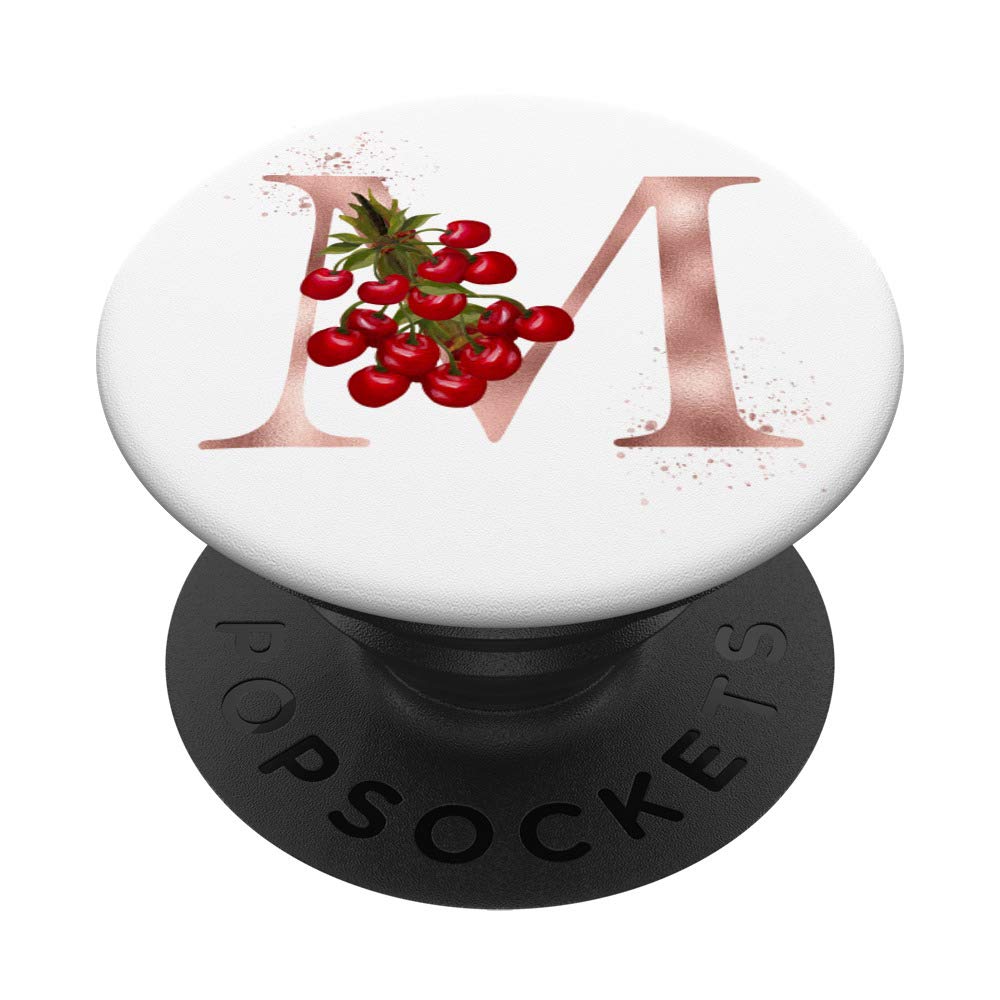 Custom Initial Letter M Red Cherries PopSockets - Phone Grip & Stand for iPhone, Samsung, Tablets | Perfect for Work, Travel & Daily Use