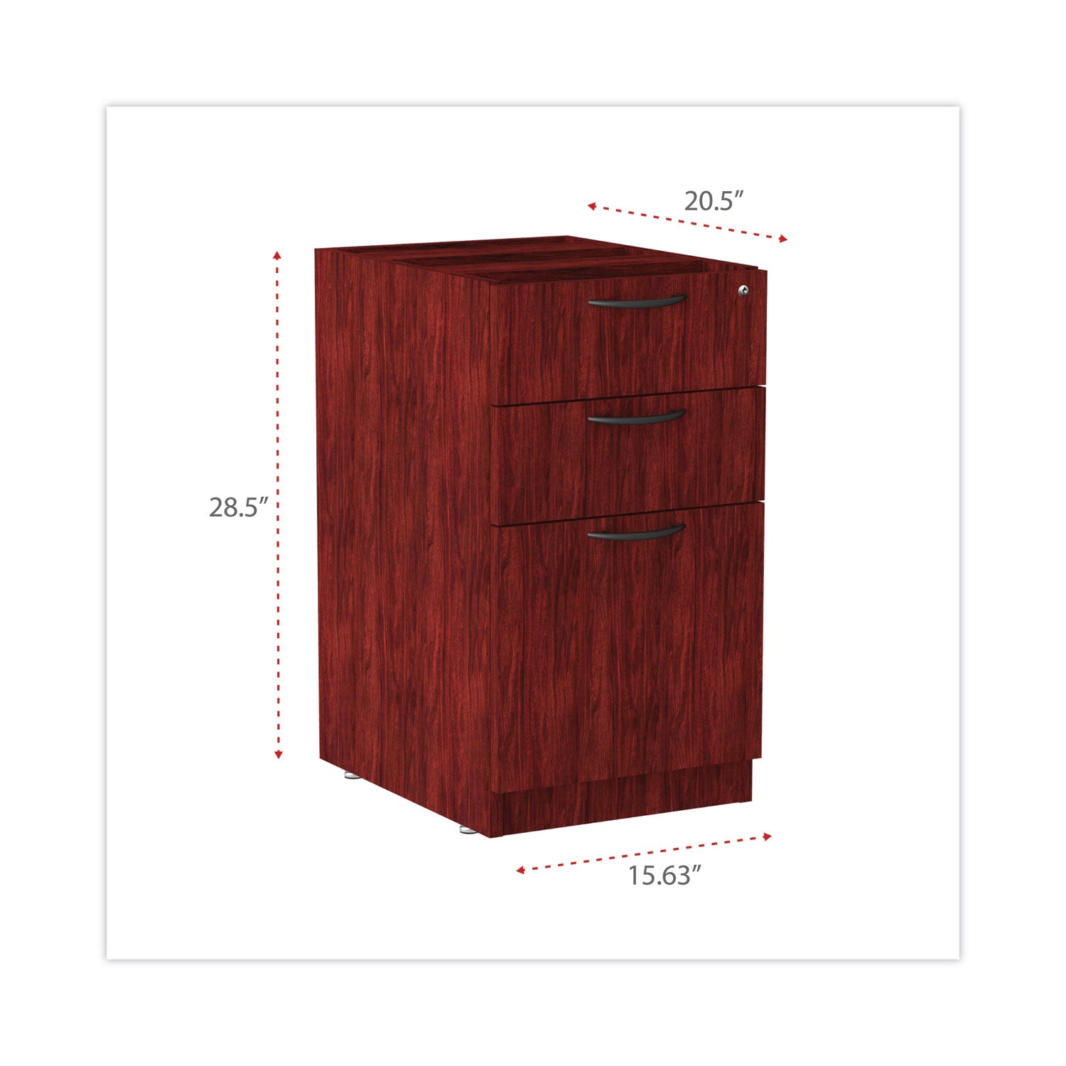 Alera Valencia Series Full Pedestal File Cabinet - Left or Right, 2 Legal/Letter Size Drawers, Mahogany Finish, 15.63