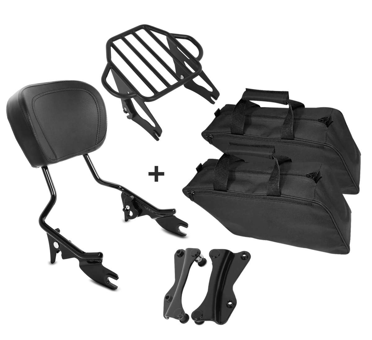 Harley Davidson Road King Classic 09-13 Sissy Bar with Luggage Rack & Sidecase Inner Bags | Heavy Duty Black Motorcycle Backrest | Perfect for Long Rides & Touring Accessories