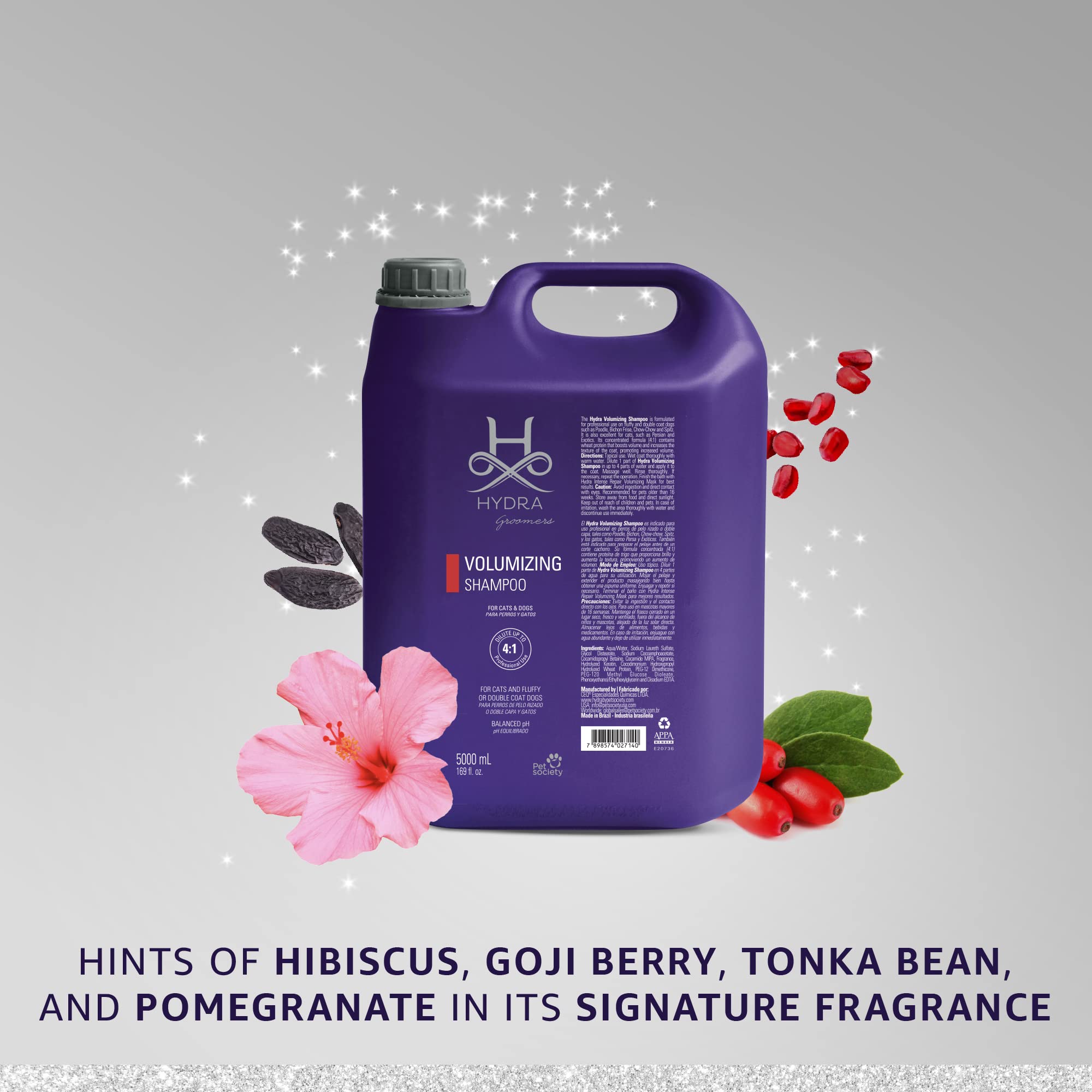 Hydra Volumizing Pet Shampoo for Dogs & Cats - 169 Fl Oz Moisturizing & Detangling Formula - Perfect for Bathing, Grooming & Styling Your Furry Friends