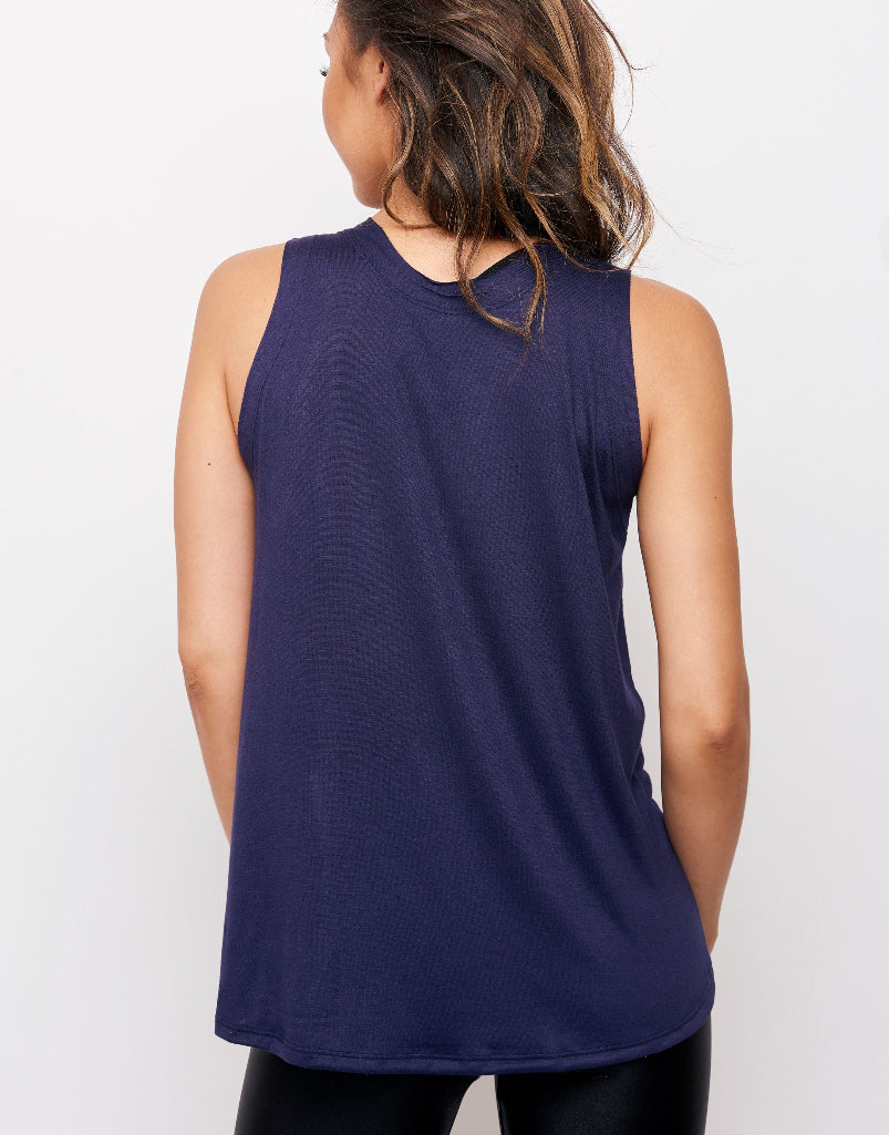 Sunday Tank Top Navy Blue - Women's Casual Sleeveless Shirt for Summer, Beach, Yoga & Everyday Wear