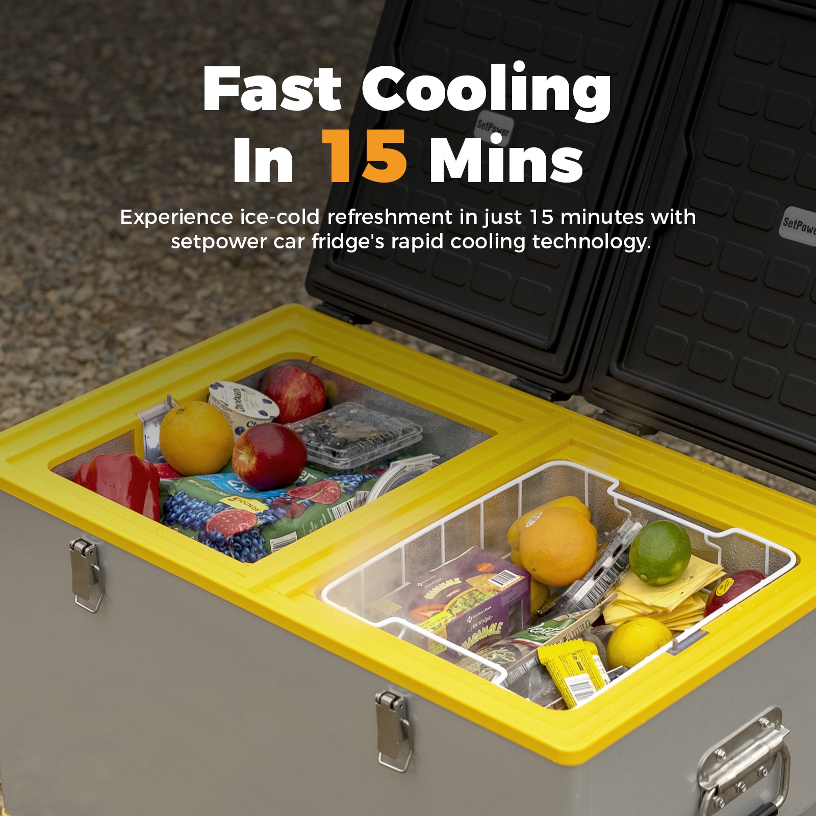 SetPower RV65D 12V Portable Electric Refrigerator - 68.6 Quart (65L) Car Fridge for Truck, RV, Camping & Outdoor Adventures - Keep Food Fresh on Road Trips