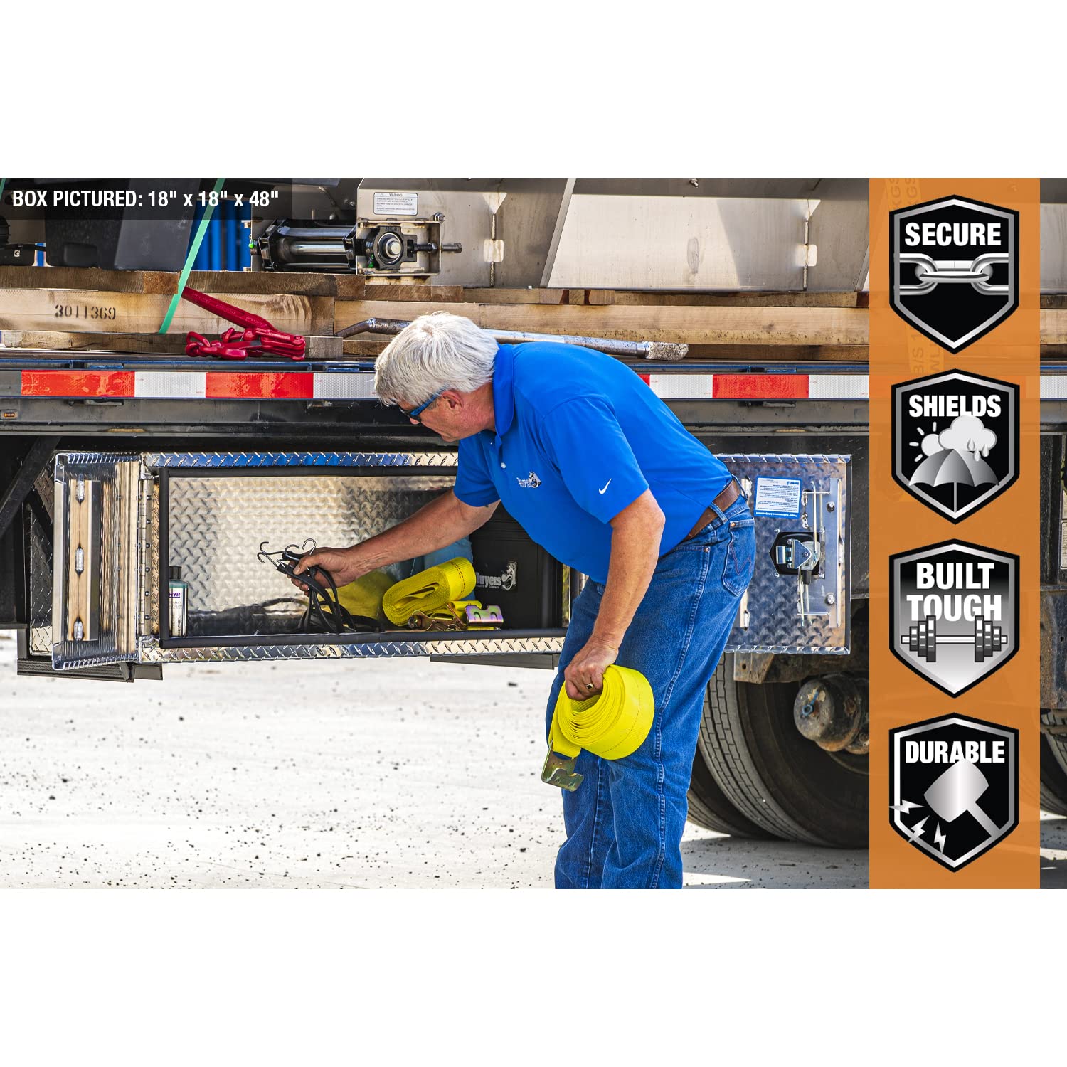 Diamond Tread Aluminum Underbody Truck Tool Box with Compression Latch - 14x12x16 Inch Heavy Duty Storage Box for Pickup Trucks | Made in USA | Perfect for Construction, Landscaping & Automotive Tools Organization