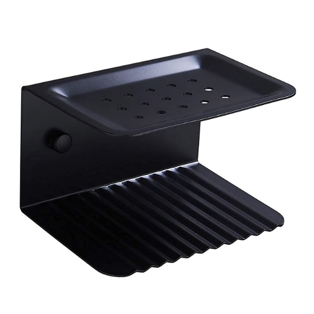 Stainless Steel Double Layer Soap Dish Holder - Wall Mounted Soap Box for Bathroom, Kitchen & Shower - Black (Ideal for Organizing Soaps in Wet Areas)