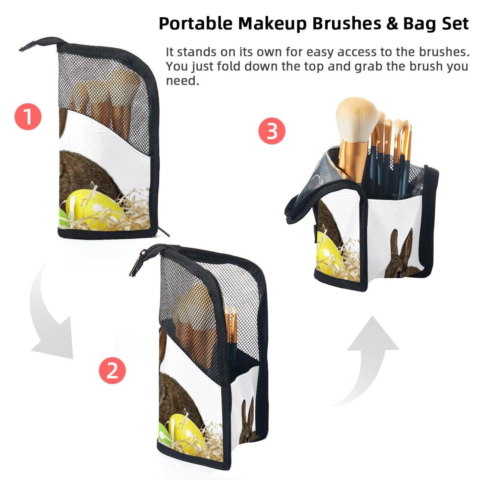 Premium Makeup Brush Organizer Bag with 12 Slots - Portable Travel Cosmetic Brush Holder Case for Easter Bunny Rabbit Themed Makeup Brushes - Perfect for Travel, Home Vanity & Professional Makeup Artists