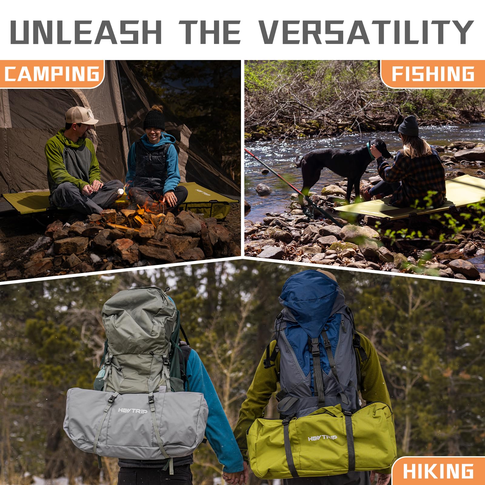 HEYTRIP Extra-Wide Folding Camping Cot - XXL Heavy Duty 350lb Capacity Portable Bed with Side Pocket & Carry Bag - Lightweight Quiet Sleeping Cot for Backpacking, Car Camping, Outdoor Adventures (Green)