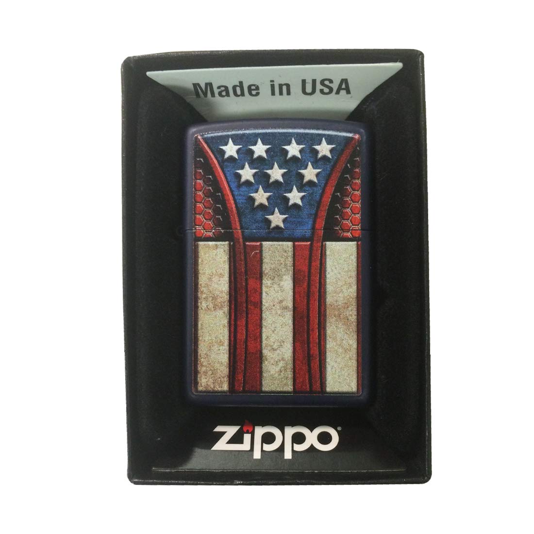 Zippo Custom Lighter - Dark Blue Matte Vintage Americana Flag Design Windproof Refillable Lighter for Outdoor Camping, Hiking & Everyday Carry (ECT)