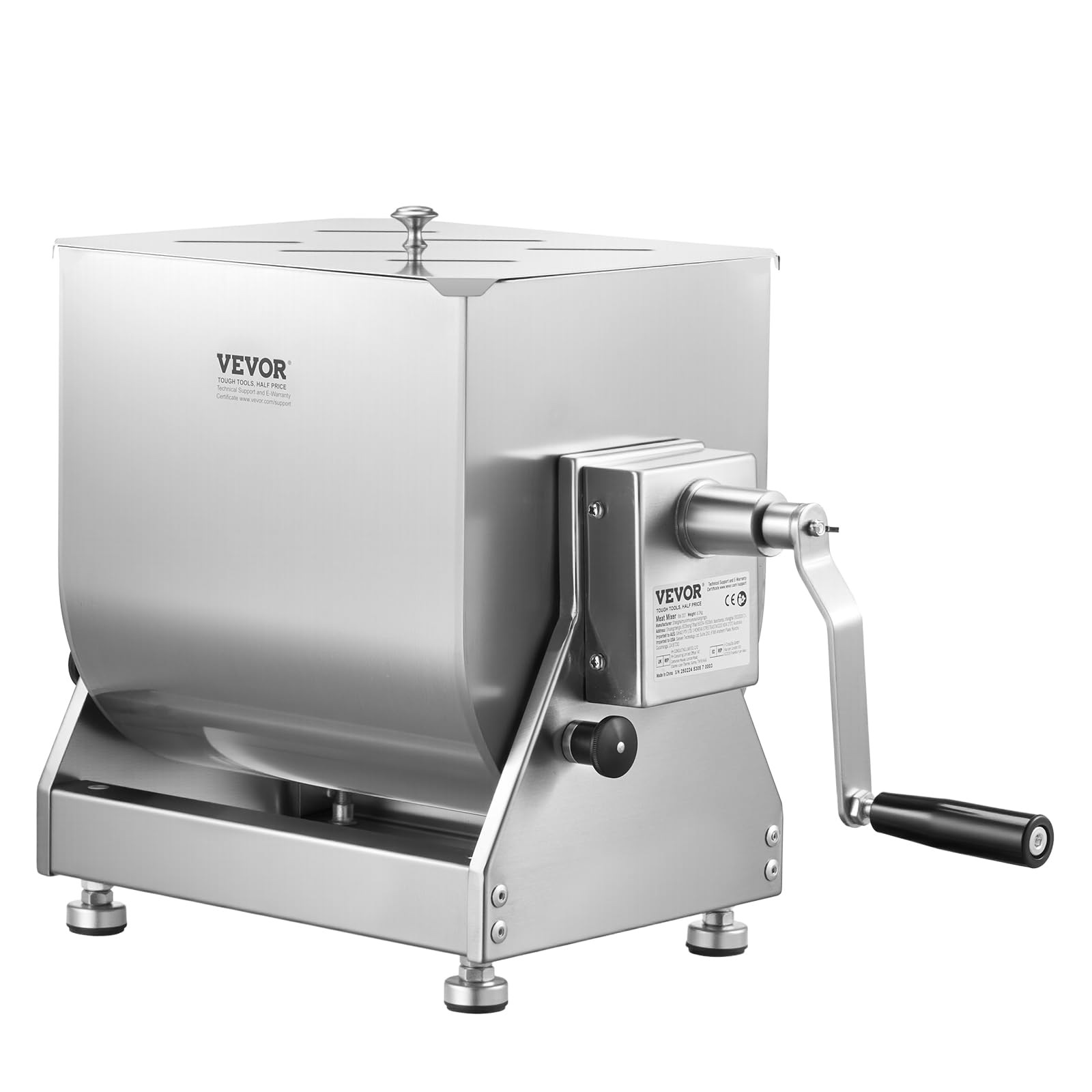 VEVOR 30LB Stainless Steel Manual Meat Mixer - Tilt Tank Sausage & Ground Beef Mixer with Lid & Handle - Commercial & Home Meat Processing Equipment for Sausage Making, Burger Prep & Food Processing