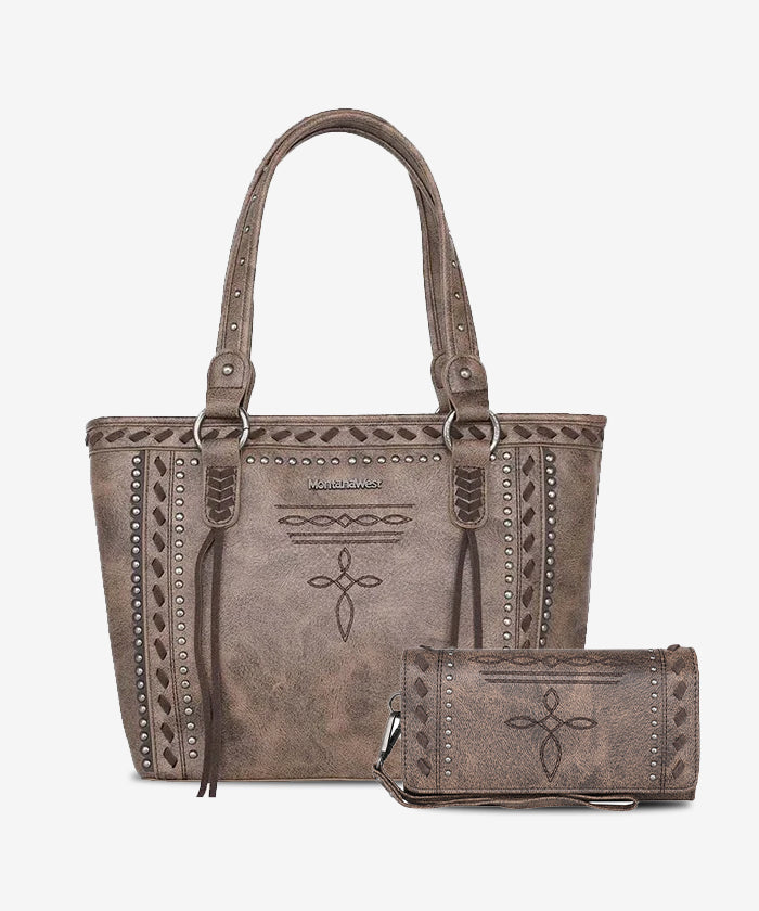 Montana West Diamond Cross Stitch Concealed Carry Tote Bag for Women - Stylish CCW Purse with Hidden Gun Pocket for Everyday Carry & Self Defense