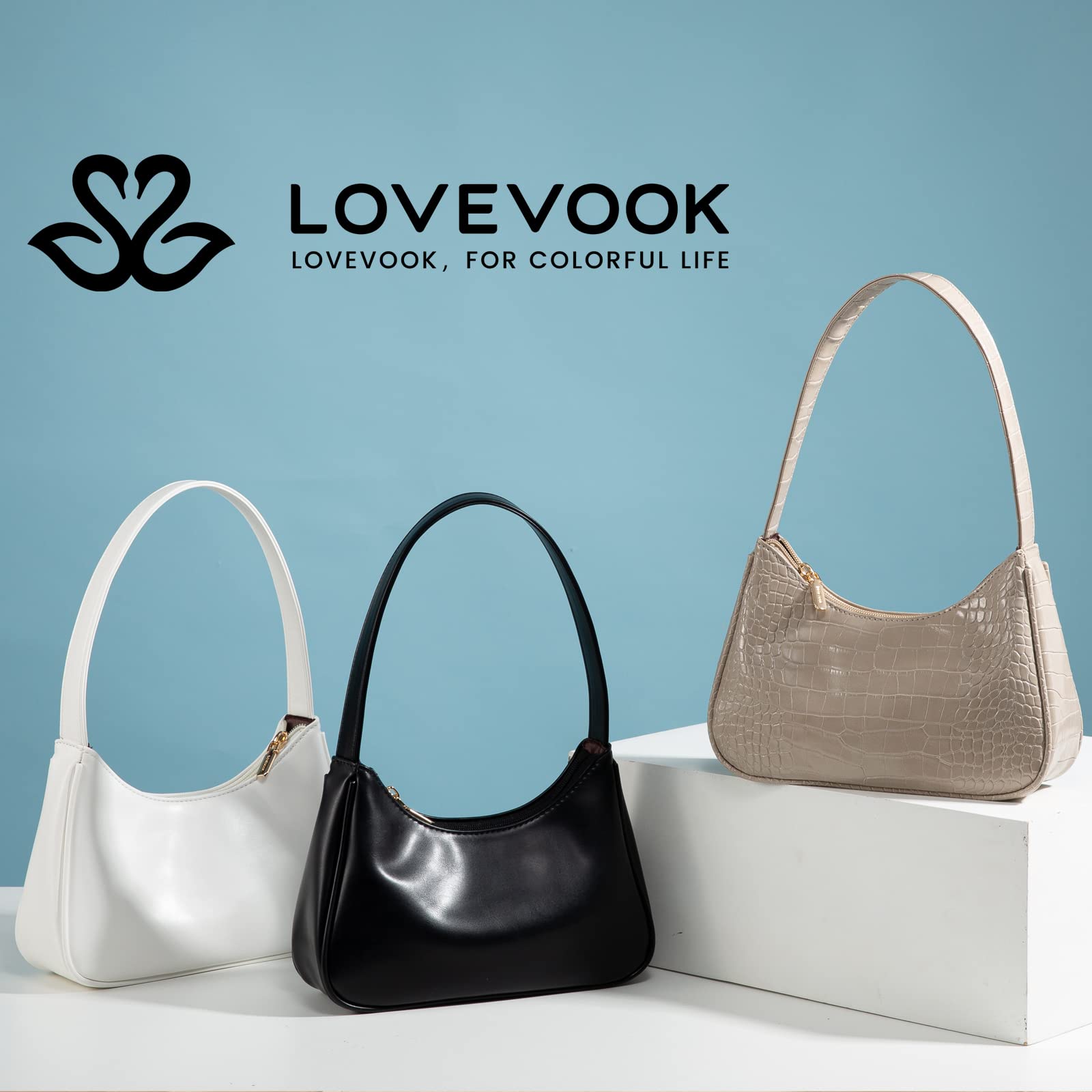 LOVEVOOK Women's Small Shoulder Bag - Crocodile Pattern Vegan Leather Clutch Purse, Cute Mini Handbag for Everyday Use, Date Night & Special Occasions