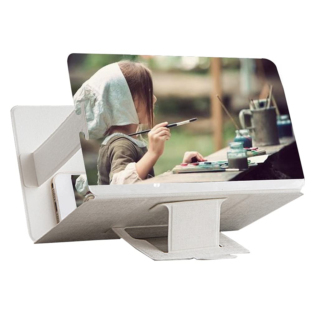 8-inch 3D Phone Screen Magnifier with Foldable Leather Stand - HD Stereoscopic Amplifier for Mobile Phones & Tablets (White) | Perfect for Movie Watching, Gaming & Video Calls at Home or Office