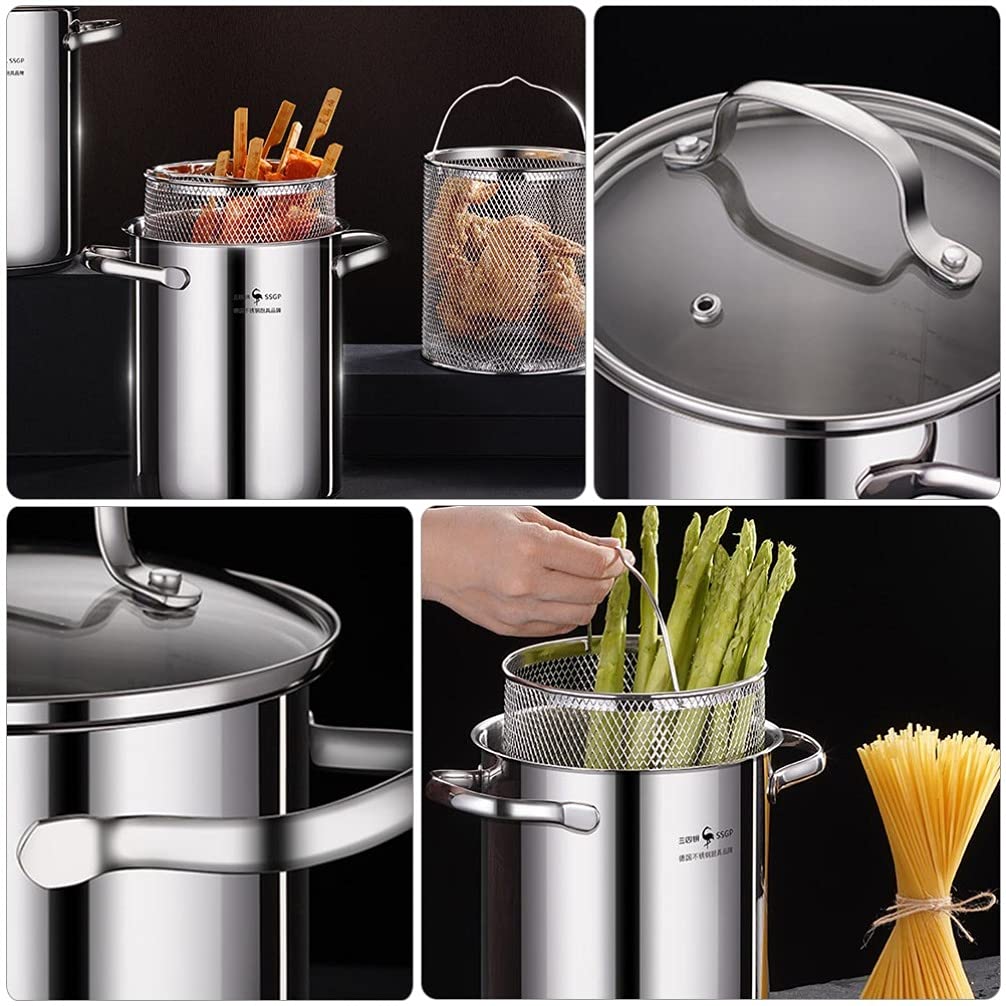 Premium Cabilock Stainless Steel Deep Fryer Pot Set - Japanese Style Tempura Fry Pan for Home Kitchen, Portable & Durable Frying Tool - Perfect for Cooking Tempura, Chicken Wings, and More