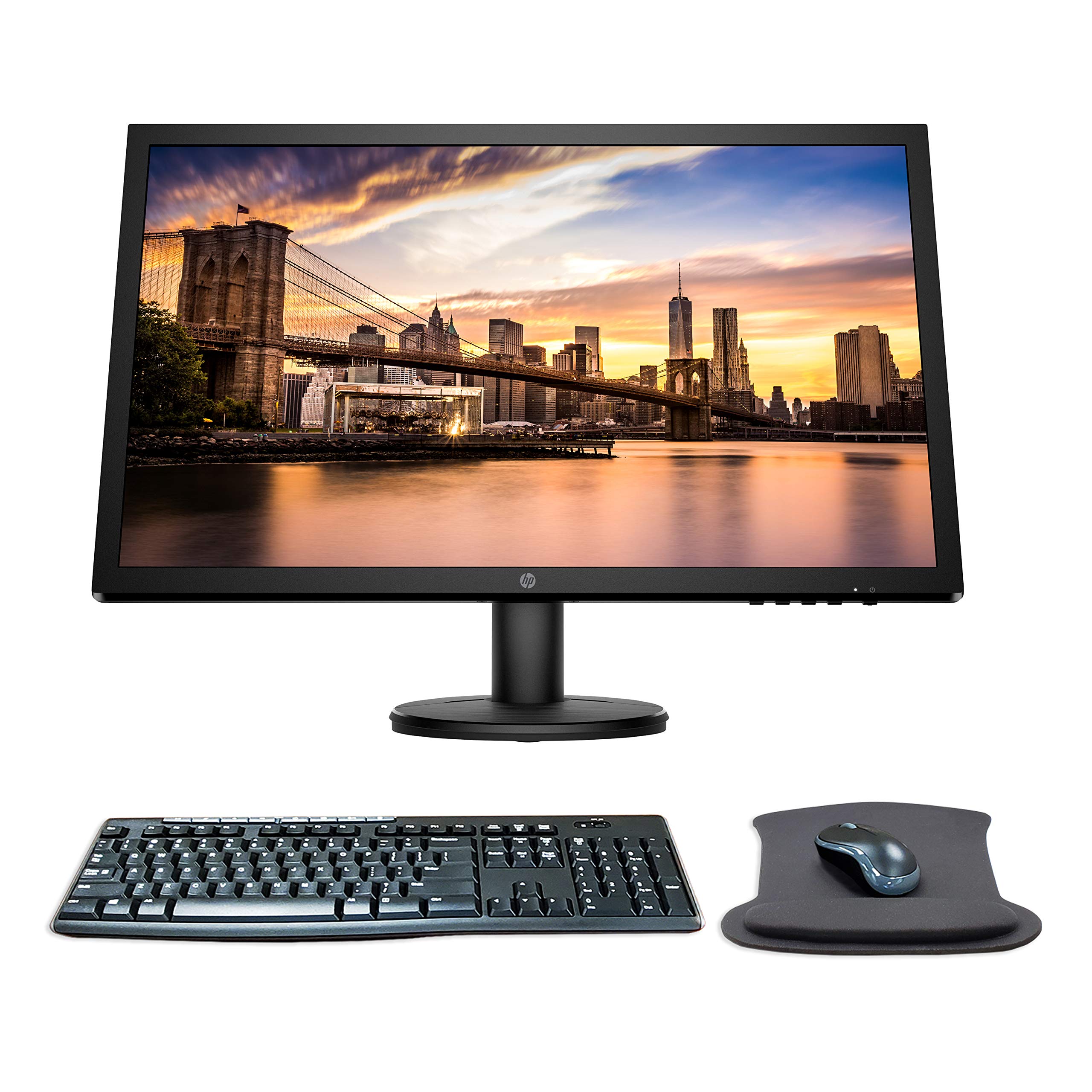 HP V24 24 Inch FHD 1080p LED-Backlit LCD Monitor with HDMI & FreeSync - Includes MK270 Wireless Keyboard & Mouse Combo & Gel Wrist Pad - Perfect for Home Office, Gaming & Workstation Setup