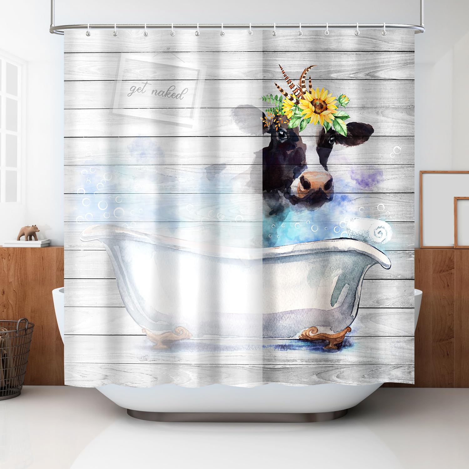 Vimorco Sunflower Cow Shower Curtain - 72x72 Inch Polyester Fabric Bathroom Decor with 12 Hooks, Machine Washable Bathtub Curtain for Farmhouse & Boho Style Bathroom Accessories - Perfect for Kids' Bathroom, Guest Bath or Vintage Themed Home Decor