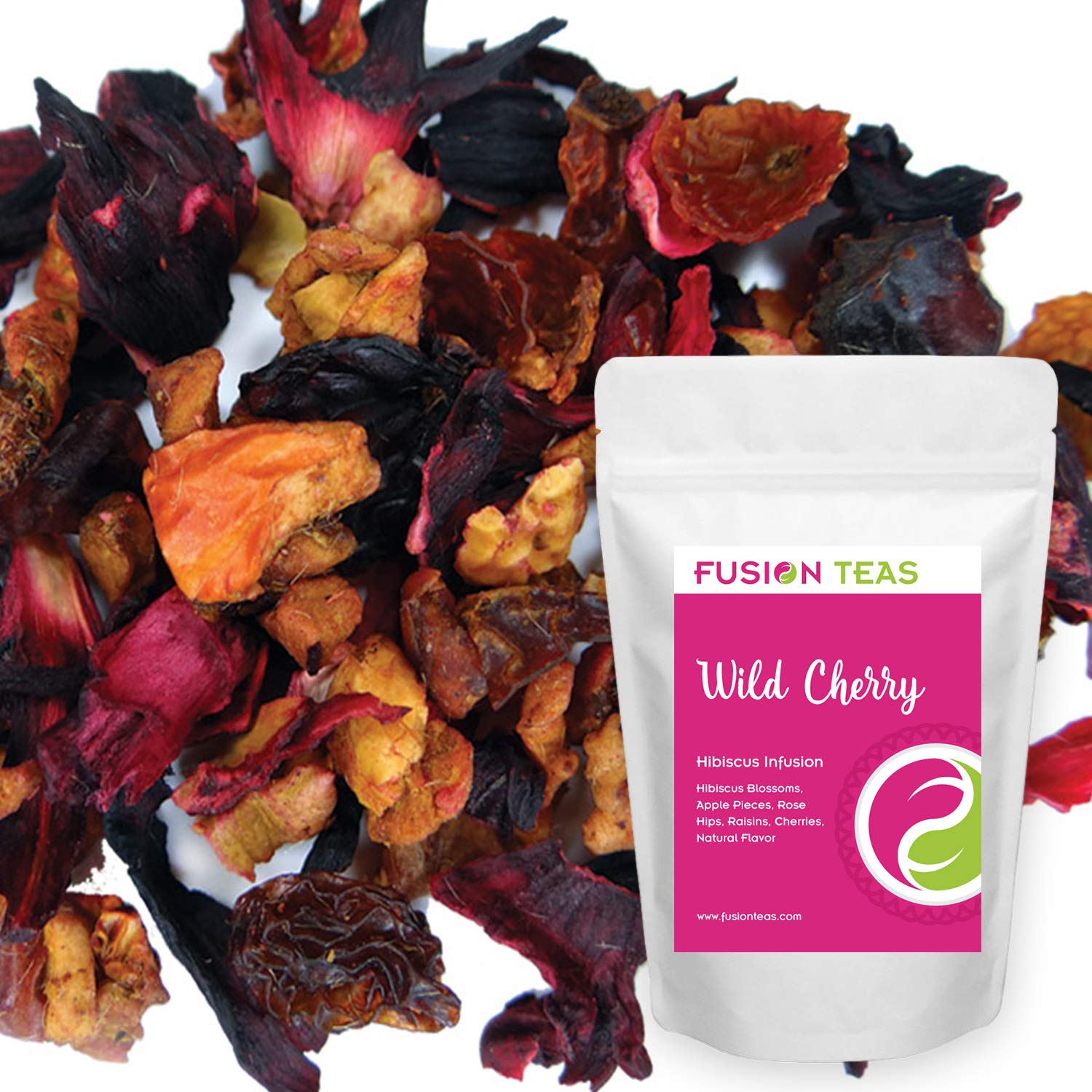 Organic Wild Cherry Hibiscus Herbal Tea - Caffeine Free Loose Leaf Fruit Tea - 1lb (16oz) Bulk - Perfect for Iced Tea, Relaxation & Gift Giving