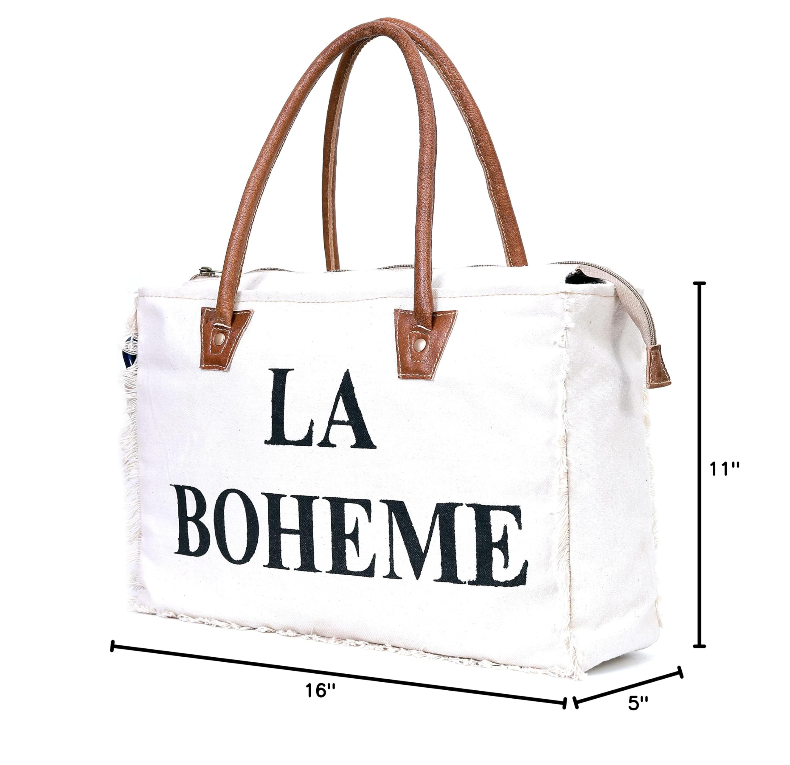 LA BOHEME Eco-Friendly Upcycled Canvas & Leather Crossbody Bag - Stylish Sustainable Purse for Women, Perfect for Daily Use, Travel & Shopping