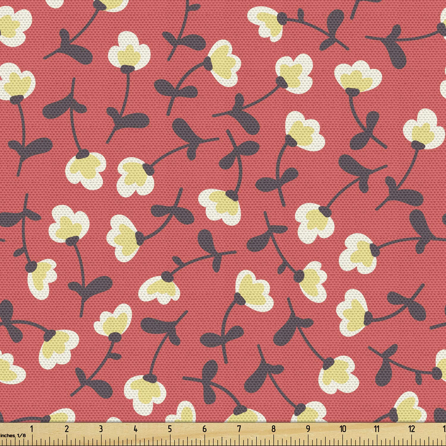 Ambesonne Floral Fabric by The Yard - Doodle Style Spring Romance Floral Pattern Upholstery Fabric for Sofa, Curtains & Home Decor (10 Yards, Coral Cream) - Perfect for DIY Projects, Pillow Covers & Table Runners