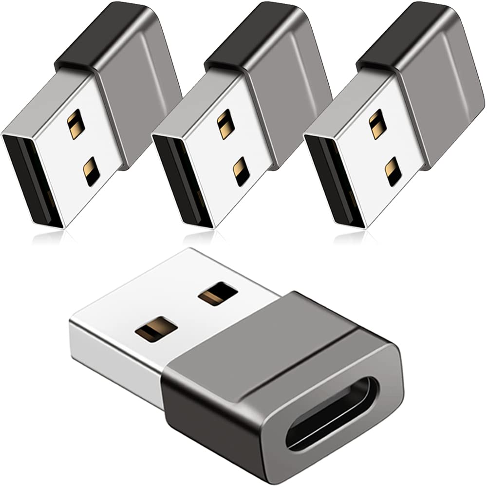 AuviPal USB to USB C Adapter (4 Pack) - USB Male to USB C Female Converter, USB A to Type C Charger Cable Adapter for Fast Charging & Data Transfer - Compatible with iPhone, Android, CarPlay & More - Perfect for Home, Office & Travel Use