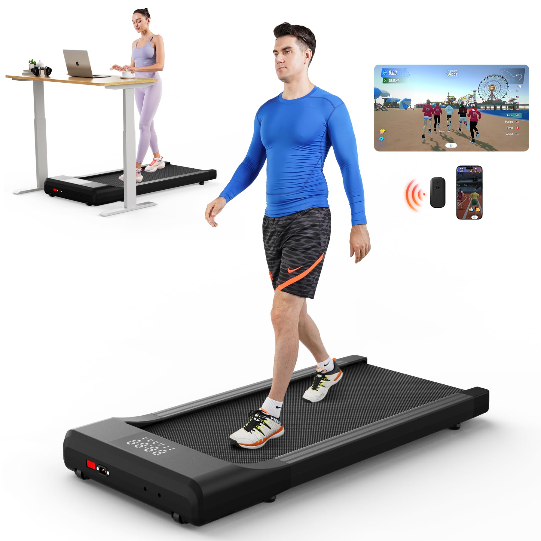 SupeRun Smart Walking Pad - 2-in-1 Under Desk Treadmill for Home & Office with Pitpat App, Remote Control & LED Display | Portable, Quiet Walking/Jogging Machine for Small Spaces & Workouts