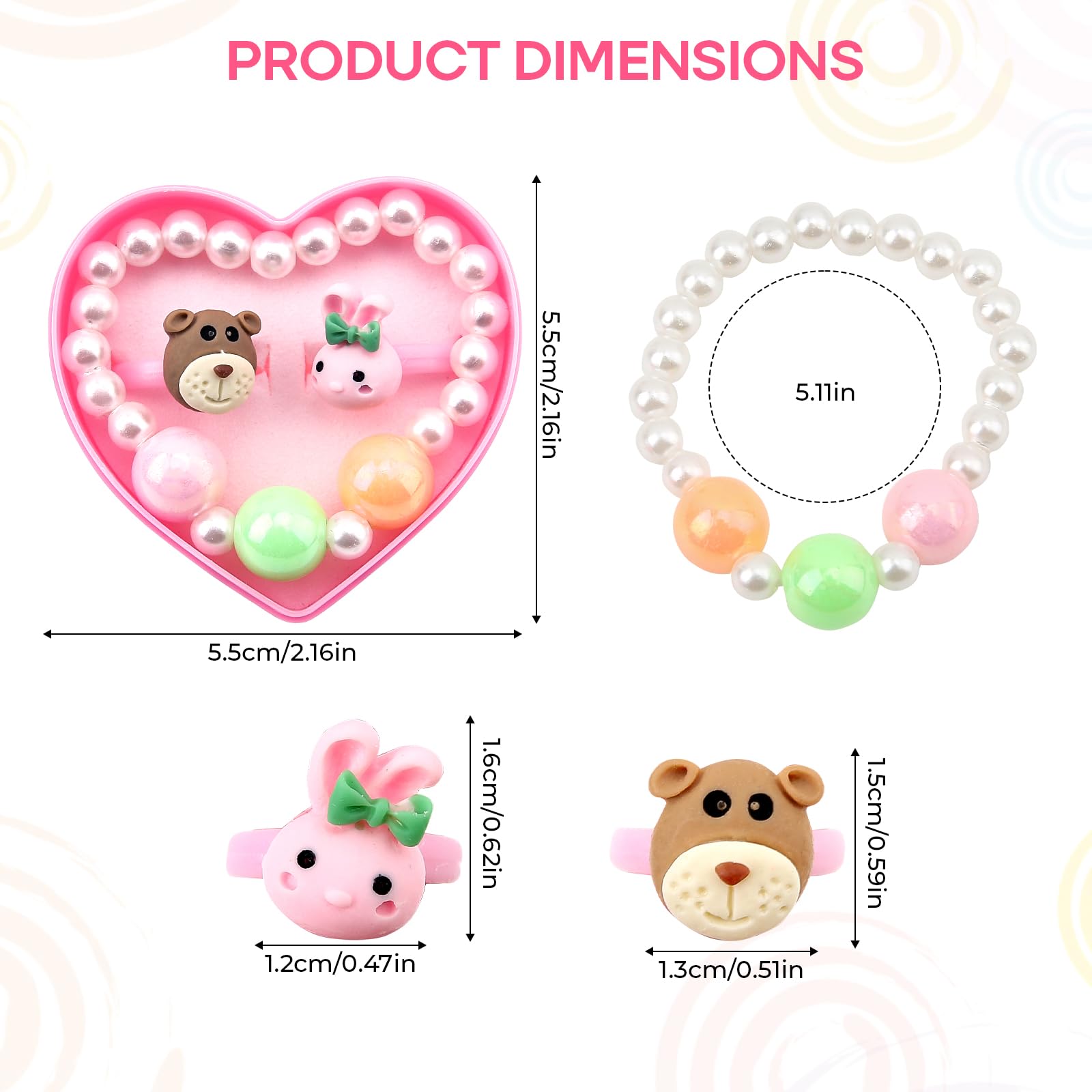 **Adjustable Pink Little Girl Jewelry Rings Set - Cute Pretend Play Dress Up Rings for Kids with Display Case - Perfect for Birthday Party Favors, Gifts & Role Play**