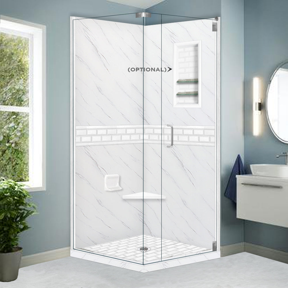 Carrara Marble Subway Tile Corner Shower Enclosure Kit - Waterproof Bathroom Upgrade for Modern & Luxury Homes