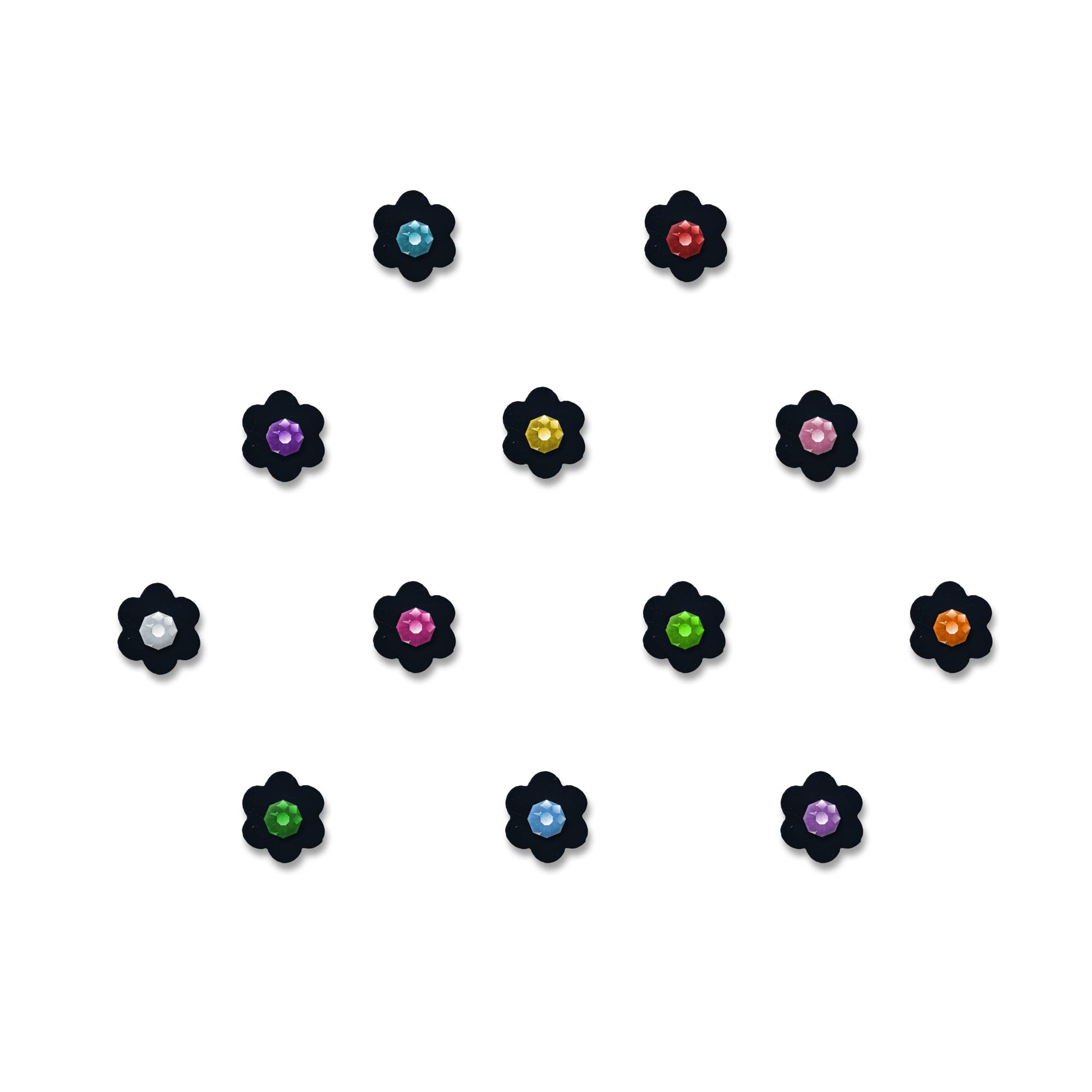Comet Busters Cute Black Floral Baby Bindis with Colorful Stones - 6mm Kids Face Decoration Stickers (BB071) for Parties, Festivals & Costume Makeup