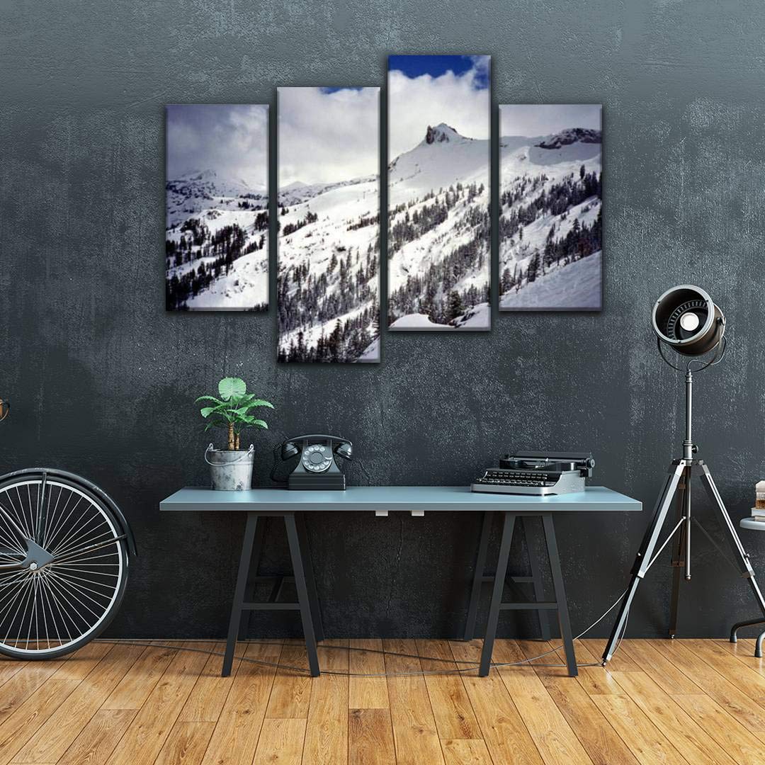 Kirkwood Ski Resort Wall Art - 4 Panel Framed Canvas Paintings of Skiing Scenery - Modern Home Decor Posters Ready to Hang | Perfect for Living Room, Bedroom & Office Decoration