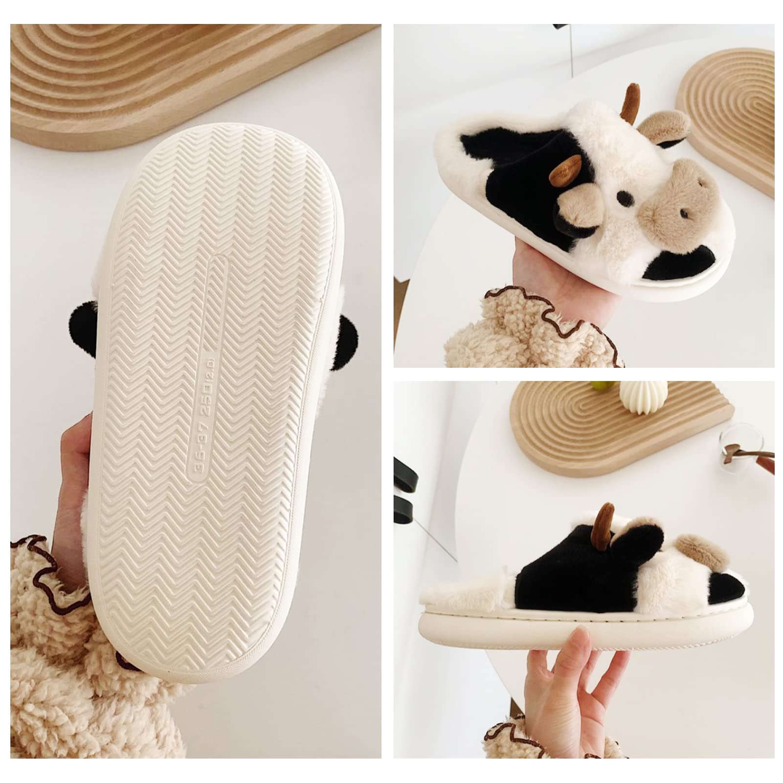 Women's Cute Cow Slippers - Fuzzy Warm Animal House Shoes with Non-Slip Sole | Cozy Teddy Dog & Plush Cow Design | Soft Indoor/Outdoor Slides for Home, Lounge & Backyard Comfort