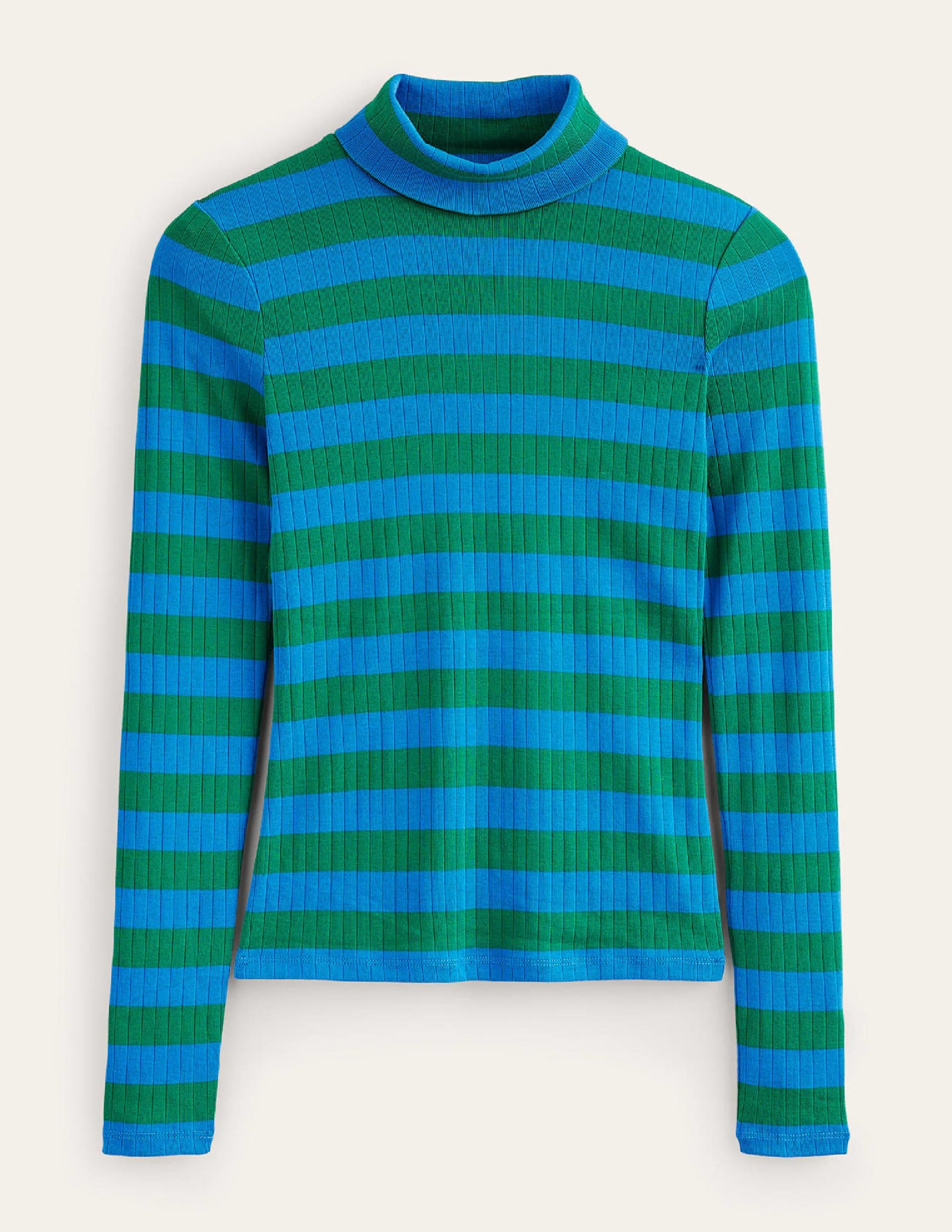 Anna Rib Roll Neck Top - Bright Cobalt & Veridian Green Women's Knit Sweater | Casual Wear, Office Outfit, Winter Layering