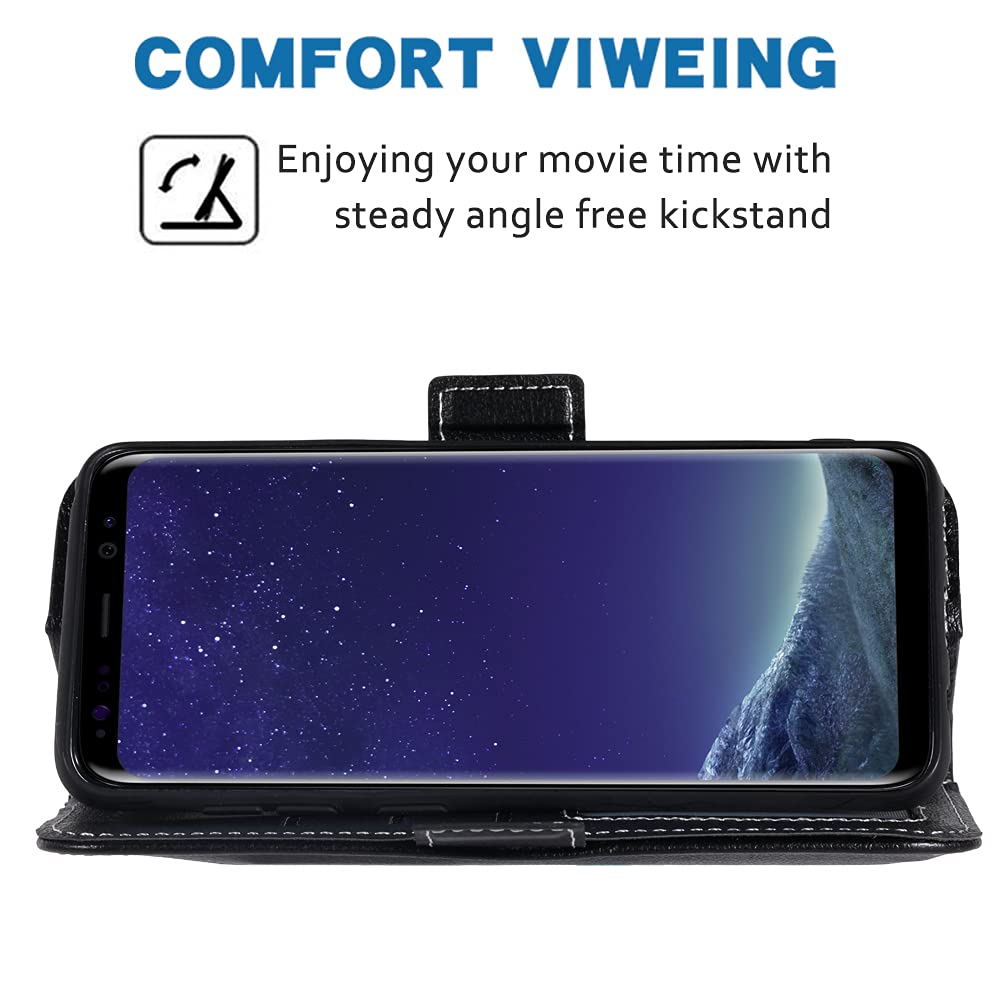 **Asuwish Leather Wallet Case for Samsung Galaxy S8 Active – Flip Cover with Card Holder, Wrist Strap & Stand | Compatible with S8 Active (G892A) | Perfect for Work, Travel & Daily Use (Black)**