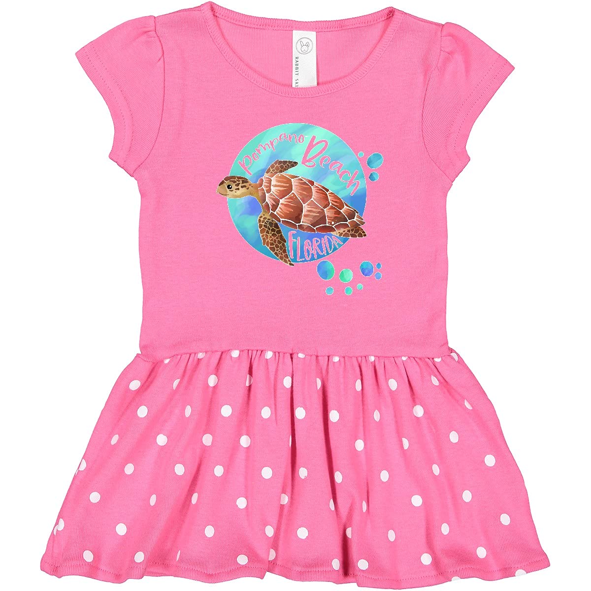 Inktastic Pompano Beach Florida Swimming Sea Turtle with Bubbles Toddler Dress - Cute Baby Girl Outfit for Beach Vacation, Summer Play & Photo Shoots