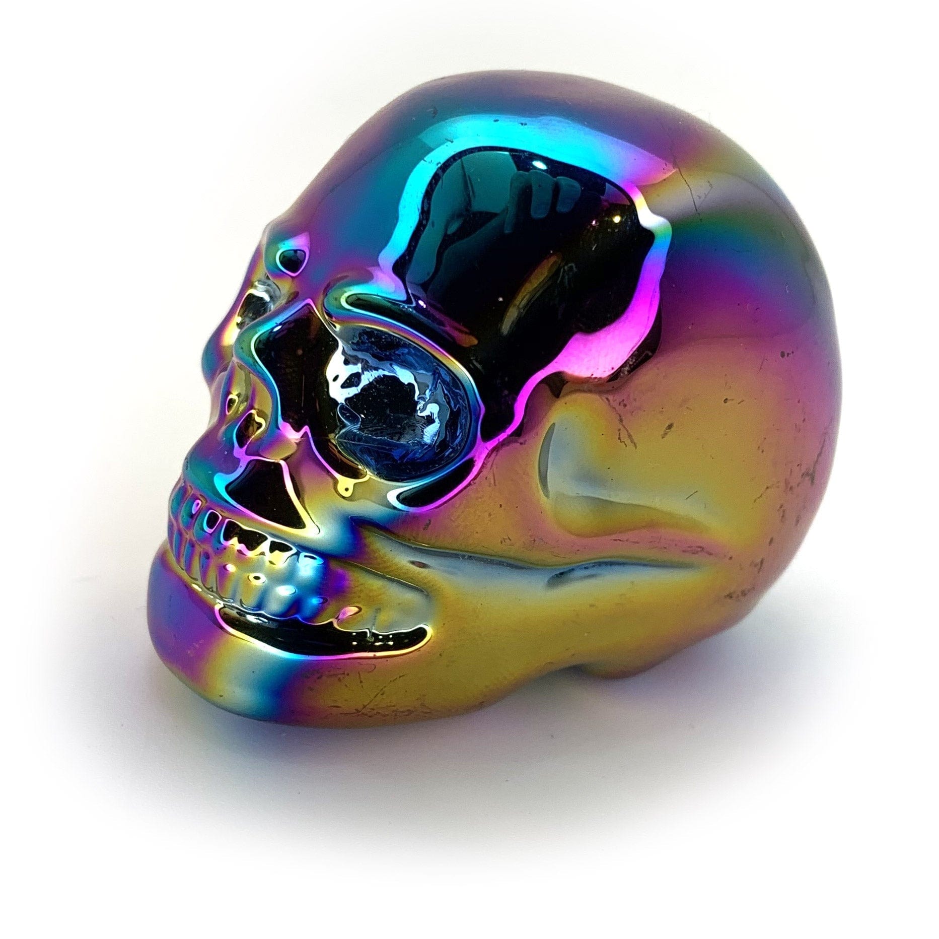 Rainbow Aura Quartz Crystal Skull - Healing Stone for Meditation, Reiki & Energy Work - Perfect for Spiritual Decor, Yoga Room & Gift Giving
