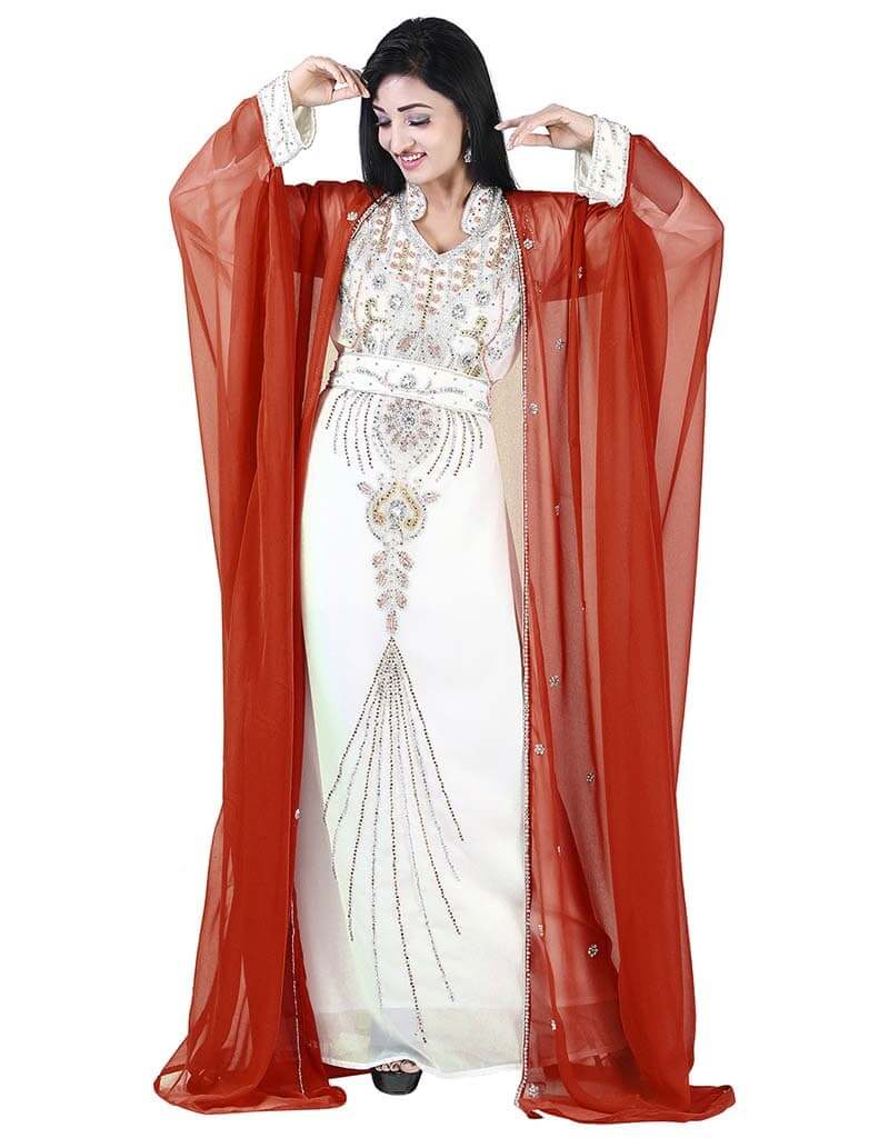 Elegant Arabic Rust Colored Embroidered Kaftan Dress for Women - Boho Chic Loose Fit Maxi Dress for Beach, Wedding & Special Occasions