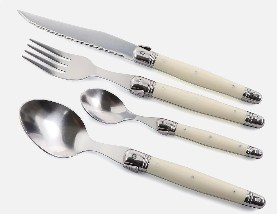 Premium Ivory Laguiole Flatware Cutlery Set - 12-Piece Stainless Steel Knife Fork Spoon Set for Fine Dining, Wedding Gifts & Elegant Table Settings