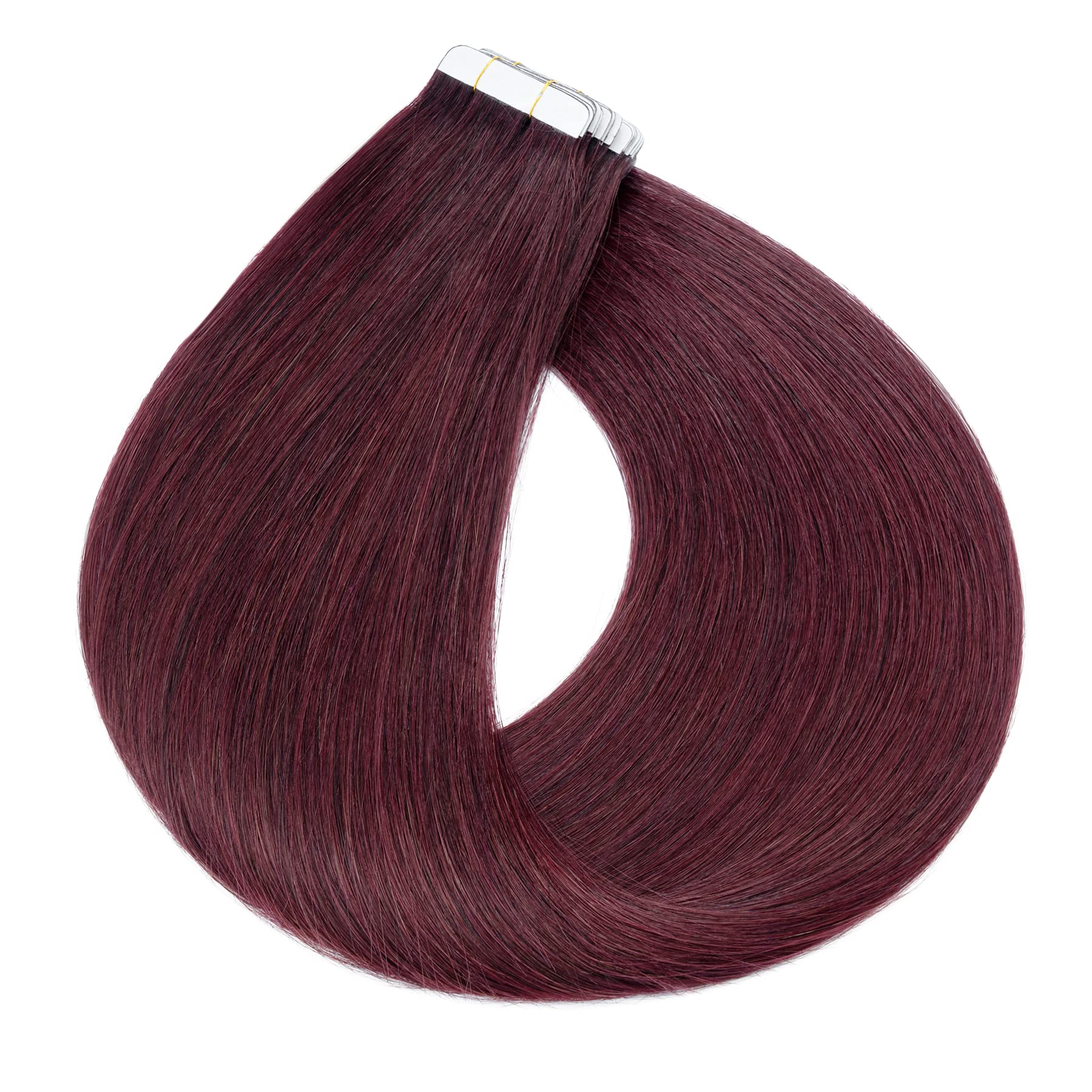 S-noilite 24 Inch Burgundy Tape in Hair Extensions - 50g 20Pcs Real Human Hair Skin Weft Seamless Extensions #99J Wine Red - Perfect for Parties, Weddings & Daily Styling