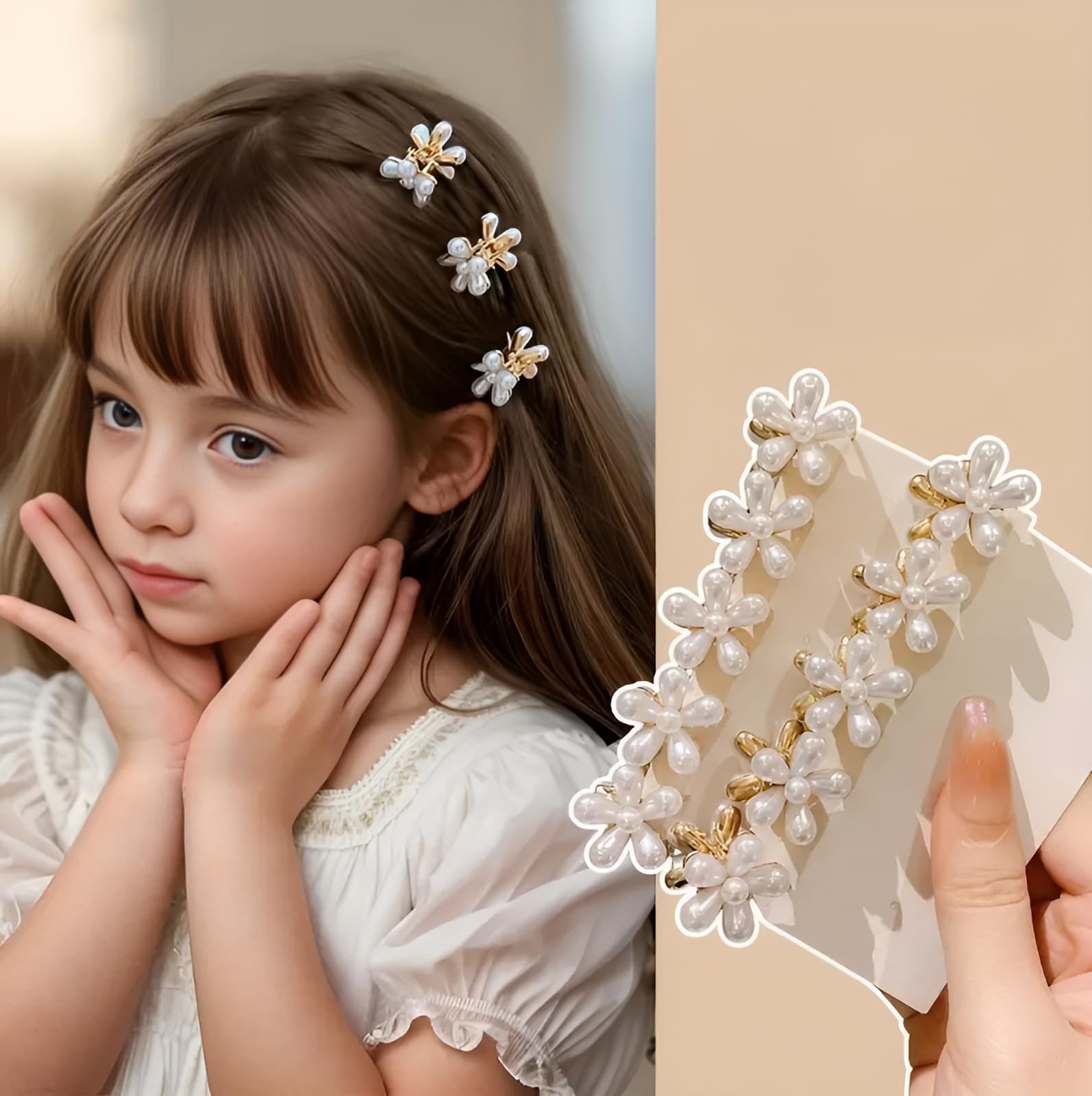 10 PCS Tiny Pearl Claw Clips - Mini Flower Hair Clips for Women & Girls | Non-Slip Decorative Barrettes for Thick, Thin, Long & Curly Hair (White) | Perfect for School, Work, Parties & Everyday Hairstyles