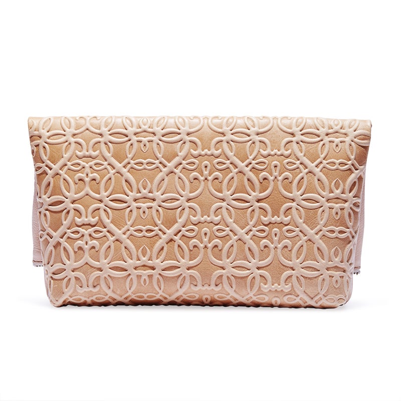 Gabriel Genuine Leather Fold Over Clutch Purse - Blush Pink Women's Wallet for Evening Parties & Date Nights
