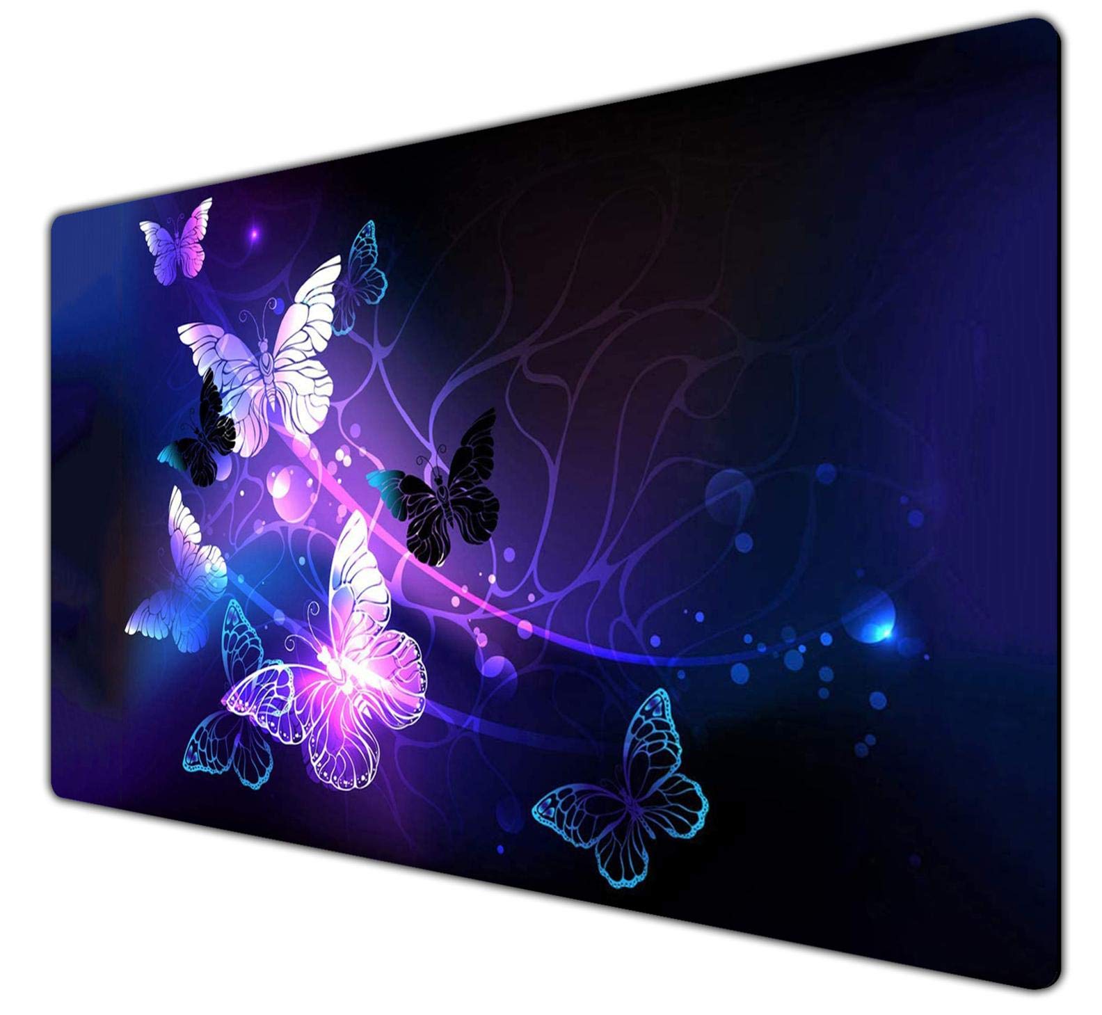 Premium Extended Gaming Mouse Pad - Large Non-Slip Rubber Base Keyboard & Mouse Mat for PC, Laptop, Mac - 23.6x13.8x0.15 Inch Glowing Night Butterflies Design - Perfect for Office, Home, Gaming & Work Setup