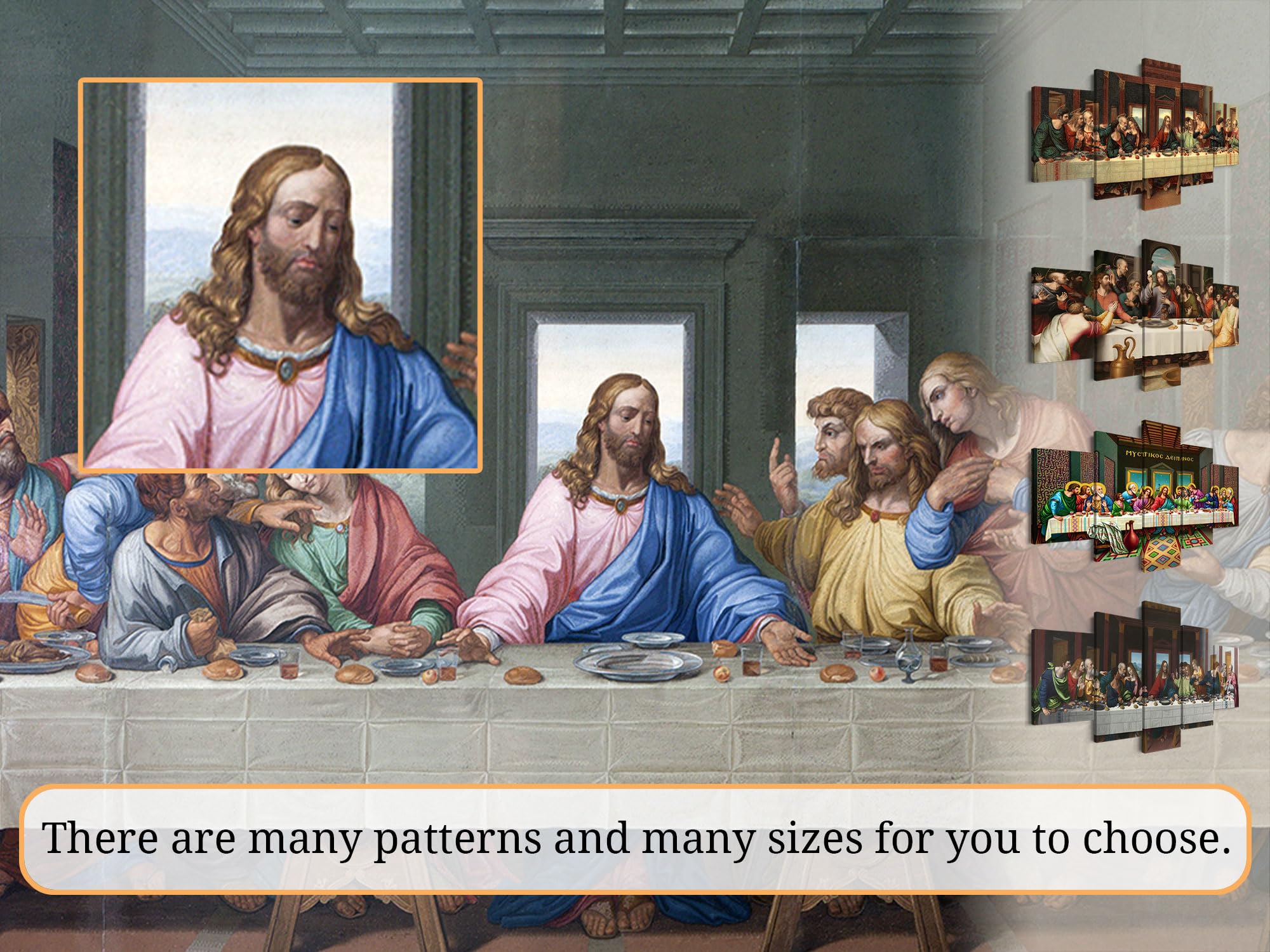 5 Piece Classic Jesus Wall Art - The Last Supper by Da Vinci Reproduction Oil Painting on Canvas, Stretched & Ready to Hang (70''W x 40''H) - Perfect for Living Room, Church, or Office Decor