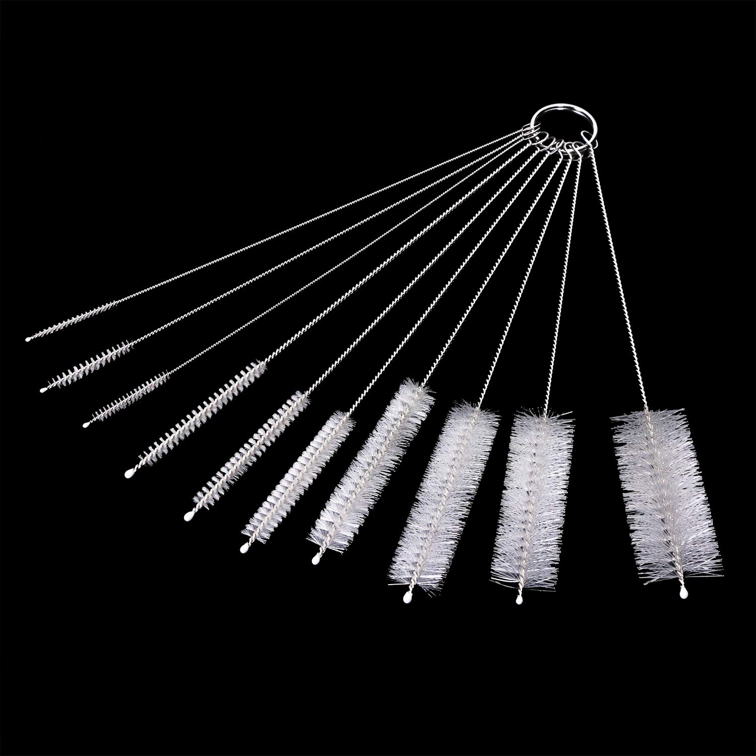 Mini Skater Stainless Steel Test Tube Brushes Set - 10 Pack White Cleaning Brushes for Pipes, Teapots, Tumblers & Reusable Straws - Small Space Cleaners for Milk Bottles, Lab Equipment & Kitchen Utensils - Perfect for Home, Office & Laboratory Use
