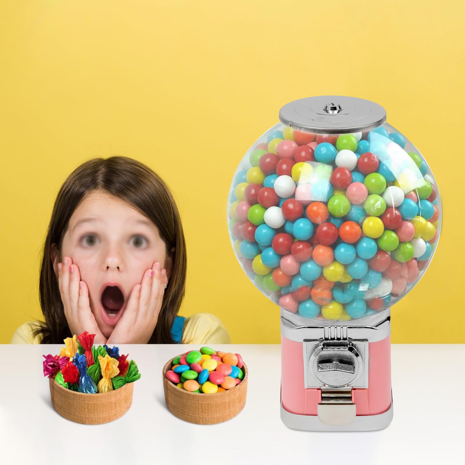 18-Inch Candy Gumball Vending Machine - Commercial 1$ Coin Operated Dispenser for 0.39-1.26in Gumballs & Toys - Perfect for Arcades, Game Stores, Retail Shops & Birthday Parties (Pink)