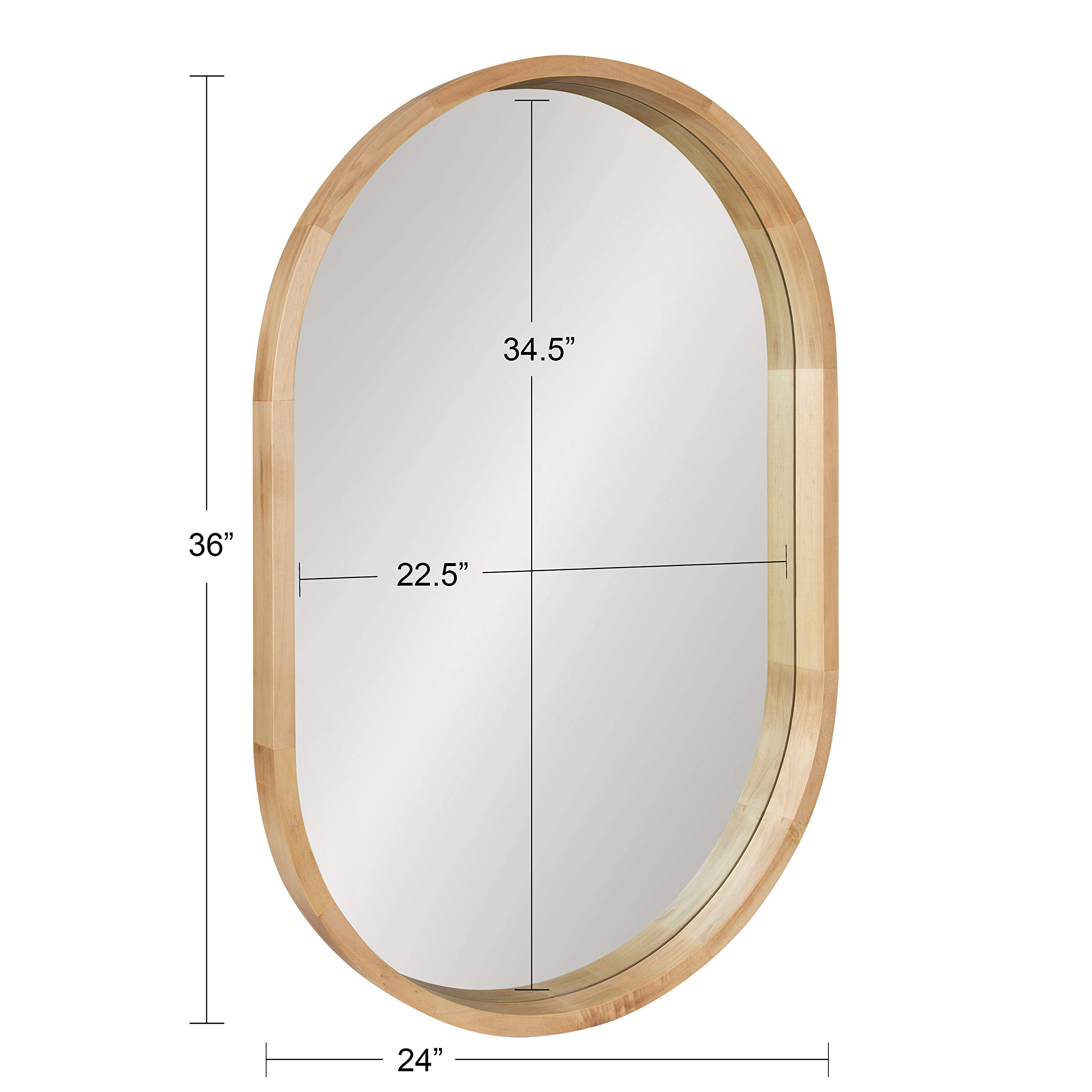 Kate and Laurel Hutton Modern Capsule Wall Mirror 24x36 Inches - Natural Wood Scandinavian Style Decorative Mirror for Living Room, Bedroom & Entryway