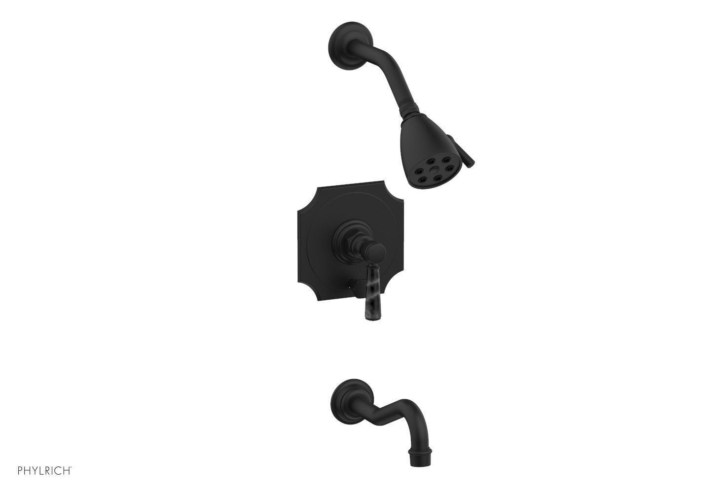 HENRI Pressure Balance Tub and Shower Faucet Set - Black Marble Lever Handle 161 31 for Bathroom & Shower Installation | Modern Matte Finish, Easy to Clean, Durable Design