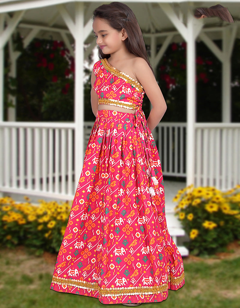 Kids Silk Lehenga Choli Set - Designer Digital Print, All-Season Soft Net Pink Outfit for Festivals & Weddings