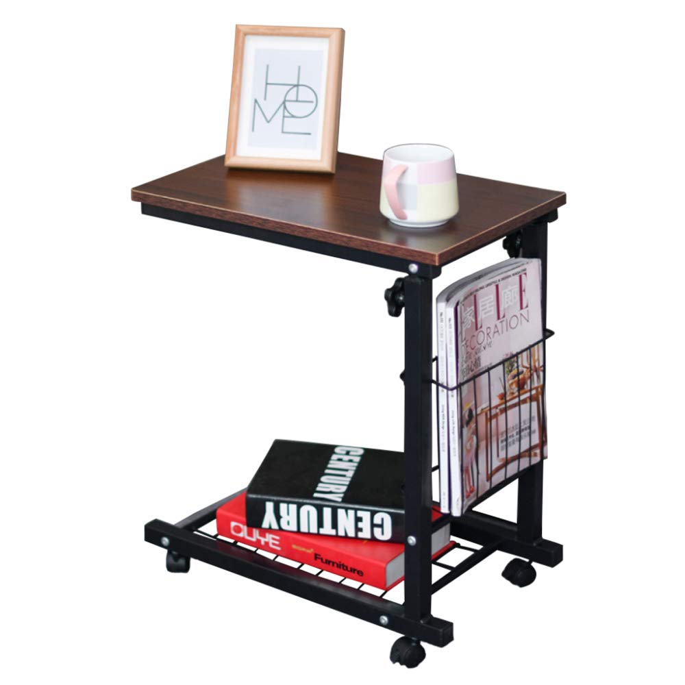 LIULIFE Mobile Computer Desk with Shelf & Lockable Wheels - Compact Writing Desk for Home Office, Kid's Room - Easy Assembly Dark Brown - Perfect for Small Spaces & Remote Work
