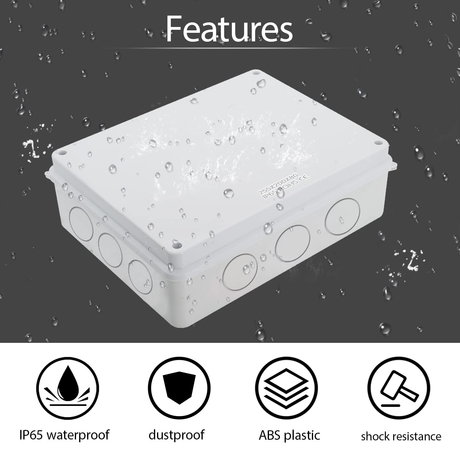 LeMotech IP65 Waterproof Junction Box - 10 x 7.9 x 3.1 Inch ABS Plastic Electrical Enclosure for Outdoor Electronics - Dustproof Project Box for Wiring, Solar Panels & Home Automation