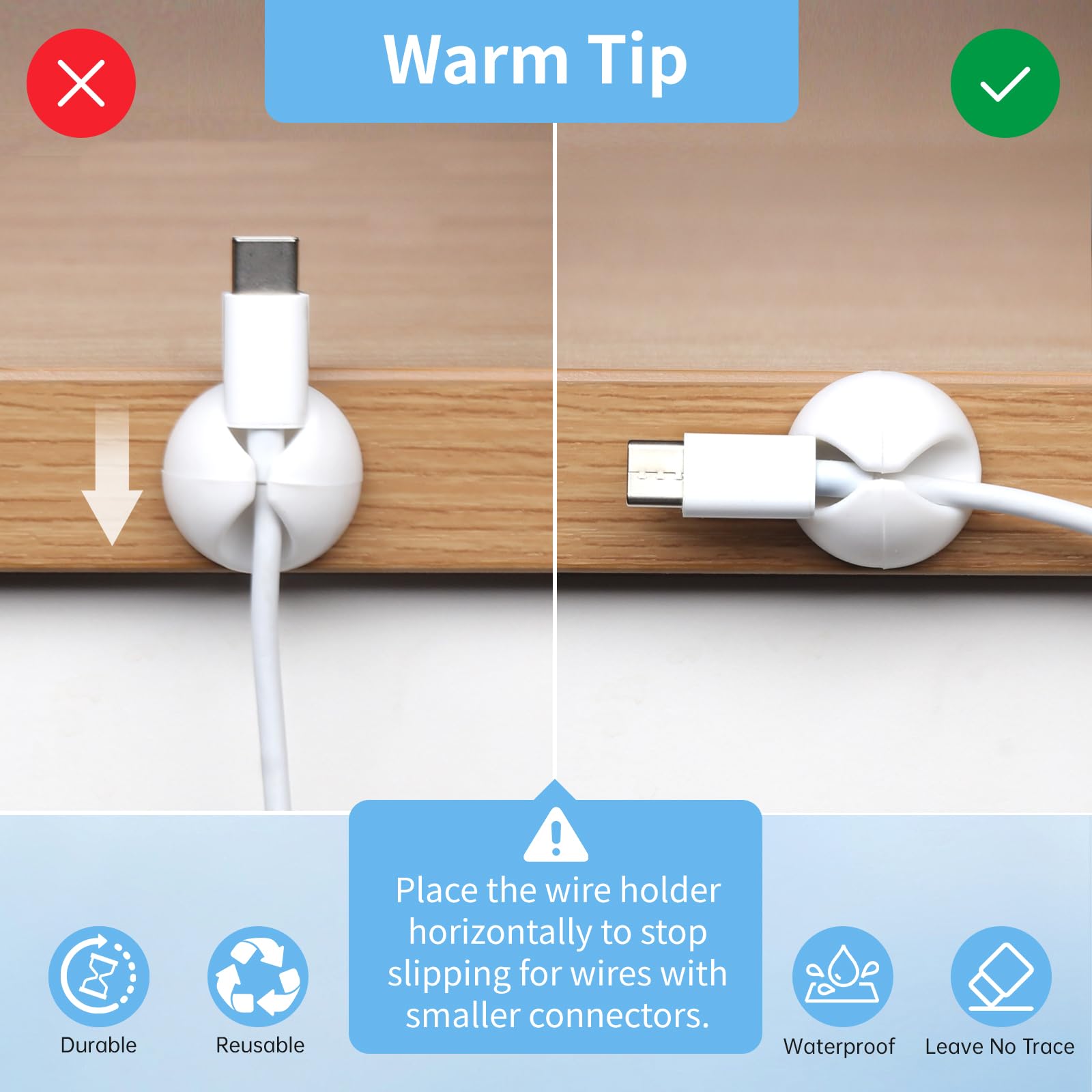 **Cord Organizer for Nightstand & Desk - 10pcs White & Black Cable Clips - Perfect for Phone Charger, Computer, Home & Office Use - Keep Wires Tidy & Safe**