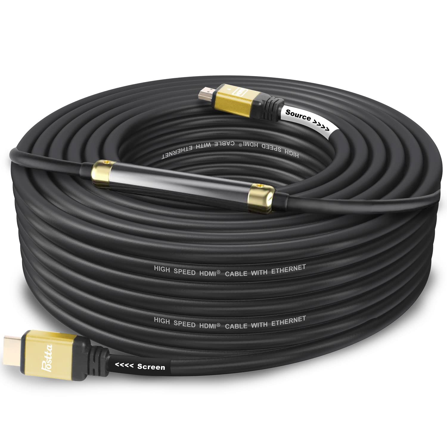 Postta 130ft HDMI 2.0 Cable with Signal Booster - Supports 4K 3D 1080P HDR, Ethernet & Audio Return - Gold Plated Connectors (1 Pack) - Perfect for Home Theater, Gaming & Long Distance AV Setups