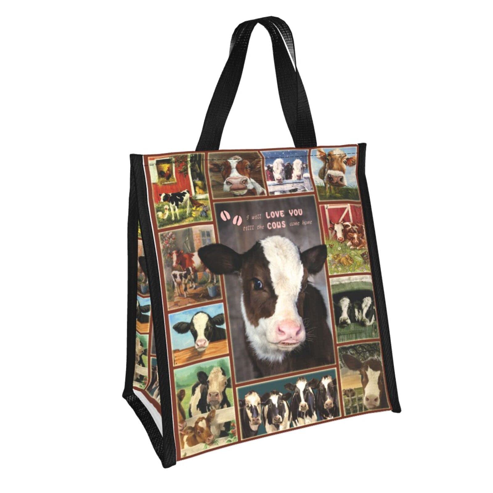Reusable Insulated Cow Lunch Bag for Women, Men, Girls & Boys - Large Capacity Farm Animal Lunch Box with Detachable Handle - Perfect for School, Work, Picnics & Outdoor Activities