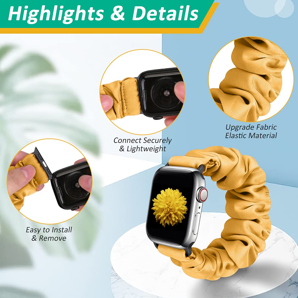 Tiptops 3 Pack Apple Watch Bands 38mm-49mm - Soft Fabric Scrunchies Wristbands for Women, Compatible with iWatch Ultra 2, Series 10/9/8/7/6/5/4/3/2/1/SE - Stylish Printed Straps for Workout, Office & Casual Wear